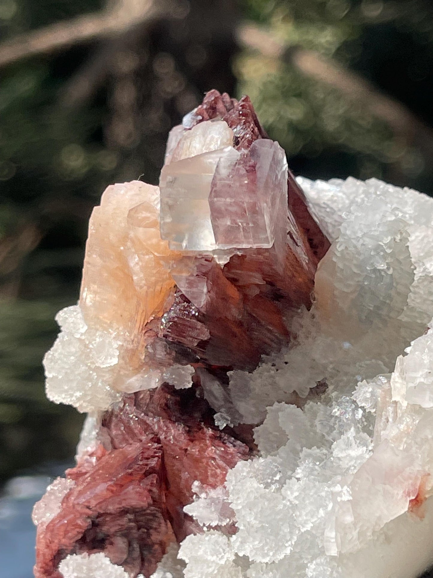Natural Brown Heulandite Crystal with Calcite & Stilbite