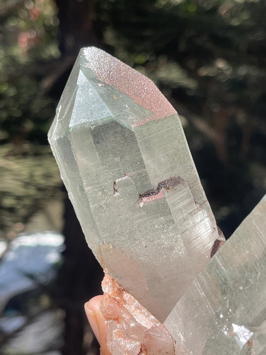 Twinned Himalayan Quartz Crystal with Green Phantom Inclusion