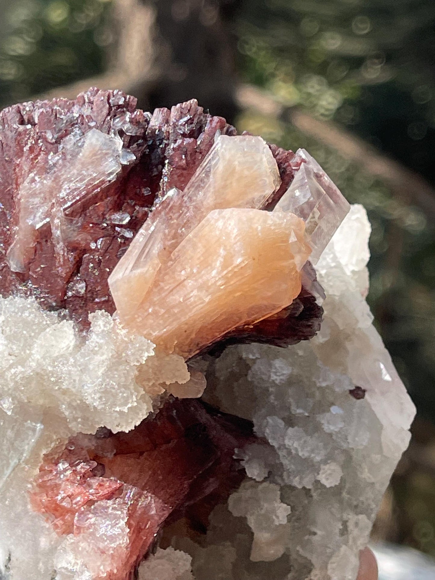 Natural Brown Heulandite Crystal with Calcite & Stilbite