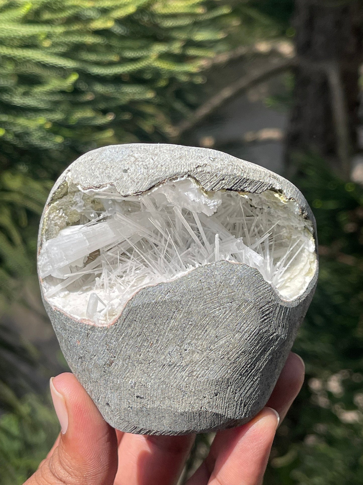 Scolecite crystals inside geode