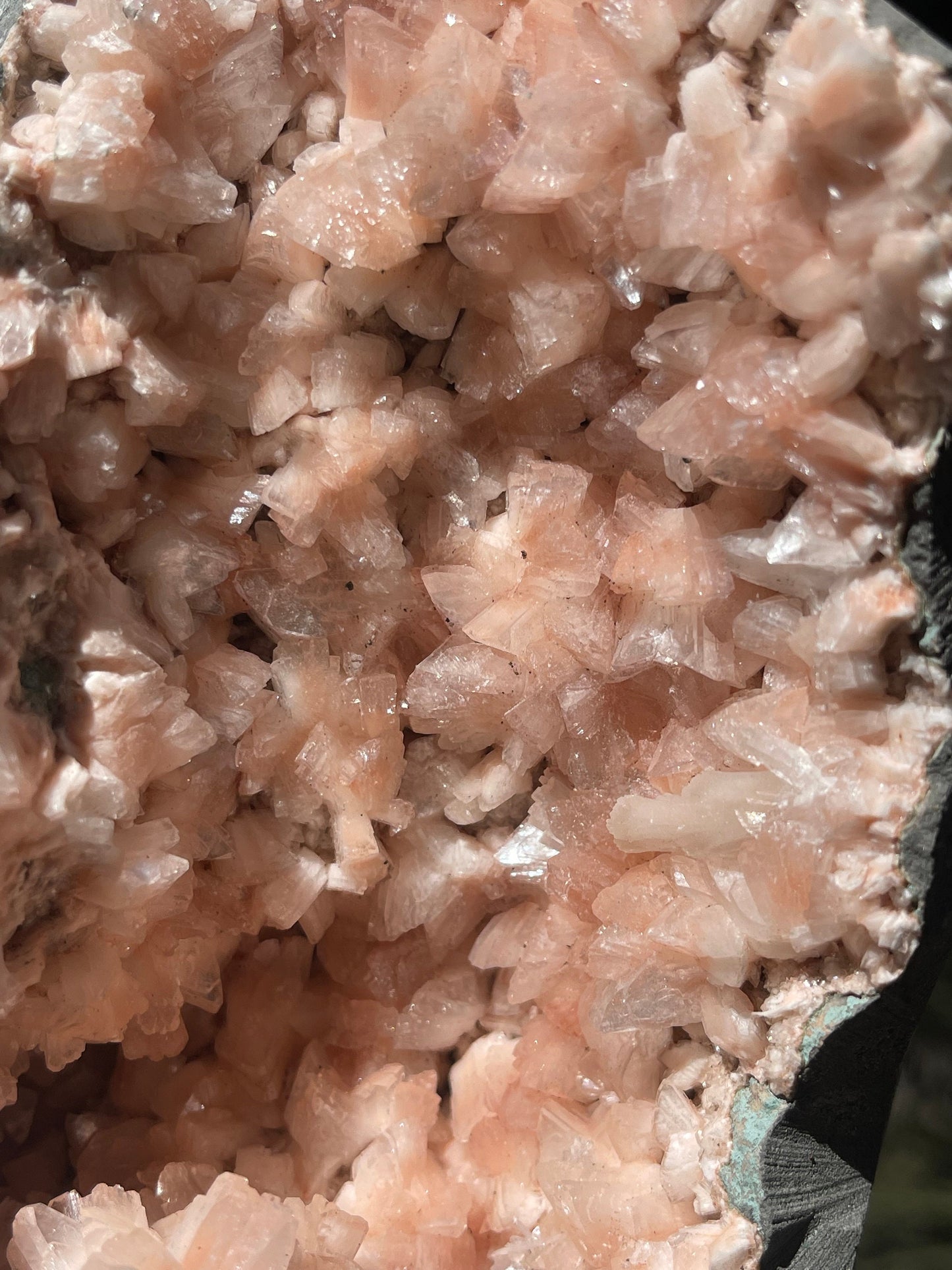 Orange heulandite crystal geode