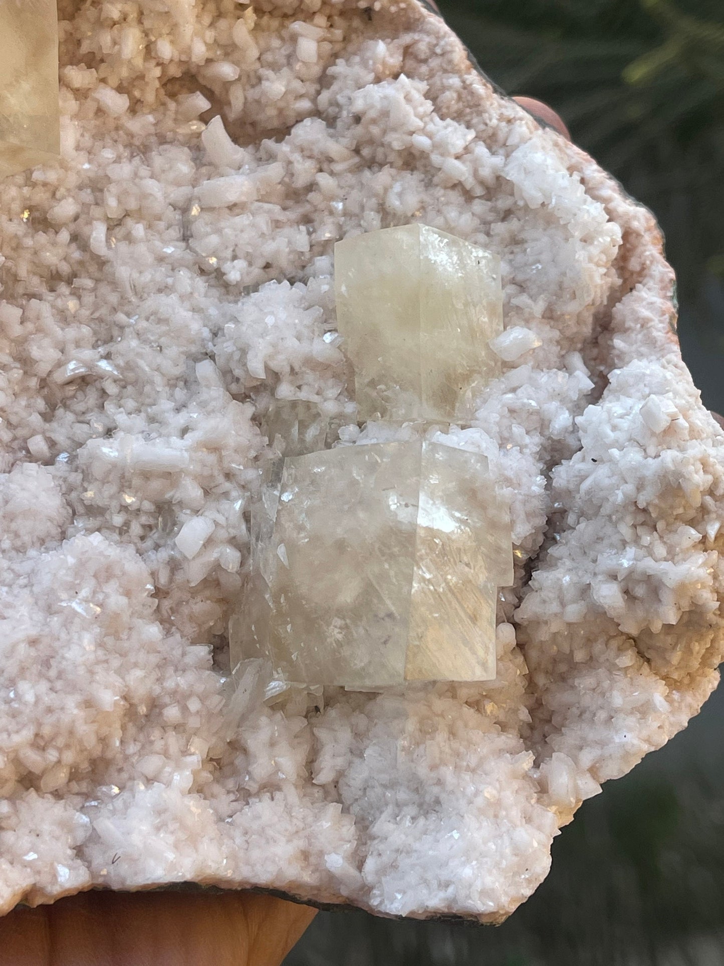 Untouch cubical calcite on orange heulandite matrix mineral specimen
