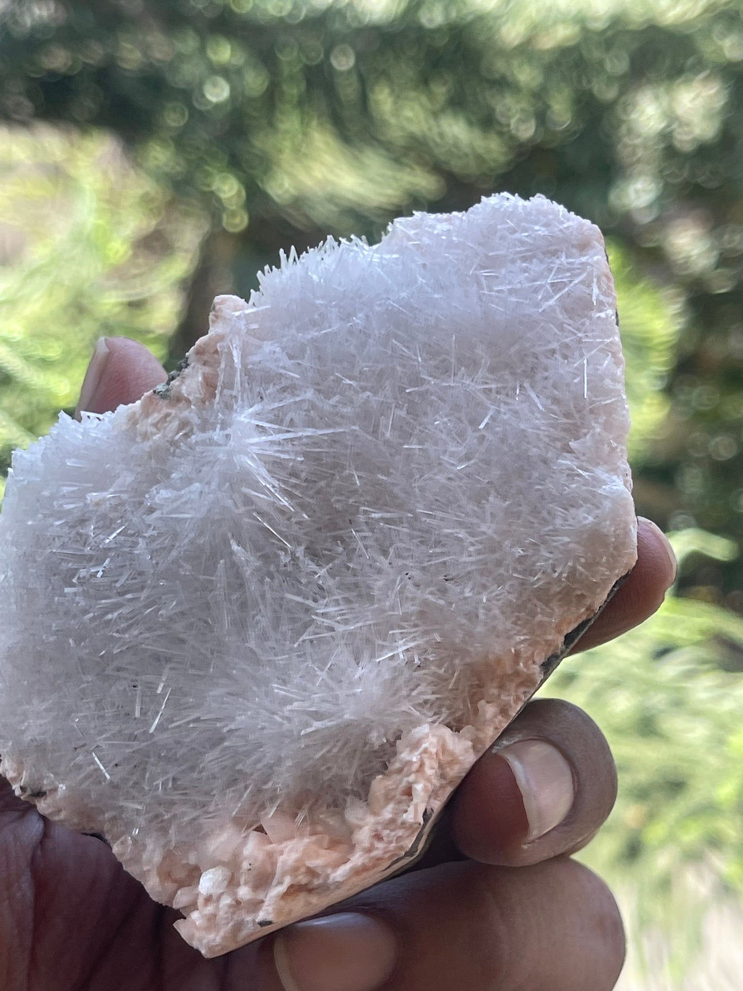 Scolecite spray on orange heulandite matrix