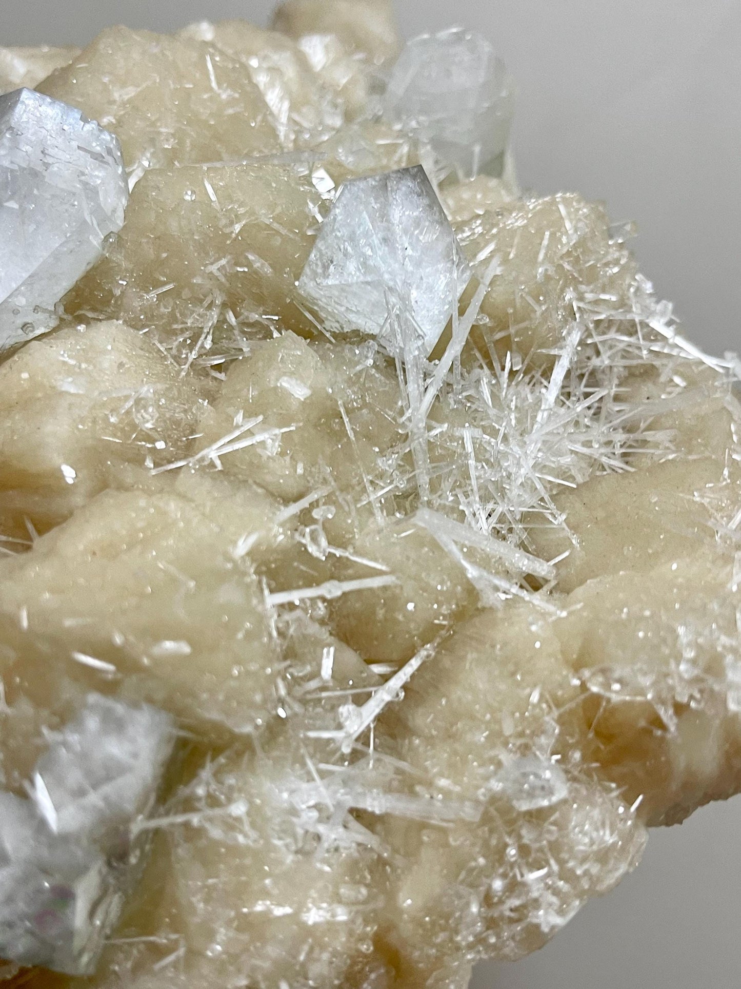 Large Green Apophyllite crystal Perfectly Paired with Peach Stilbite