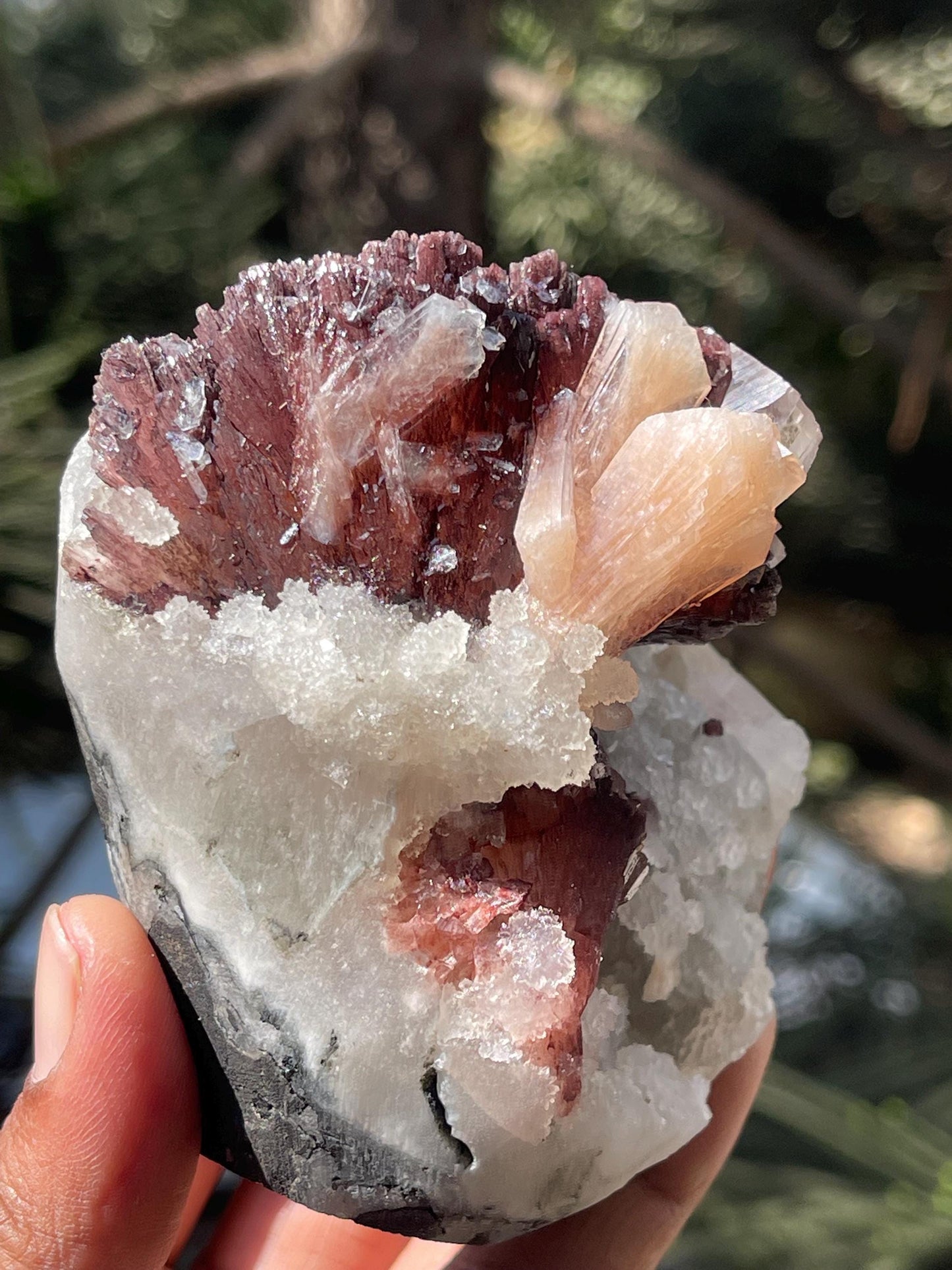 Natural Brown Heulandite Crystal with Calcite & Stilbite