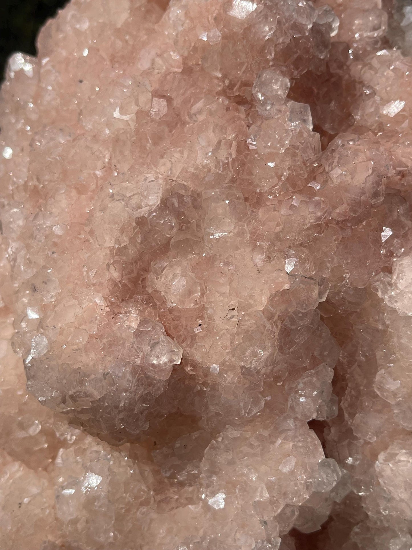 glossy pink apophyllite mineral specimen