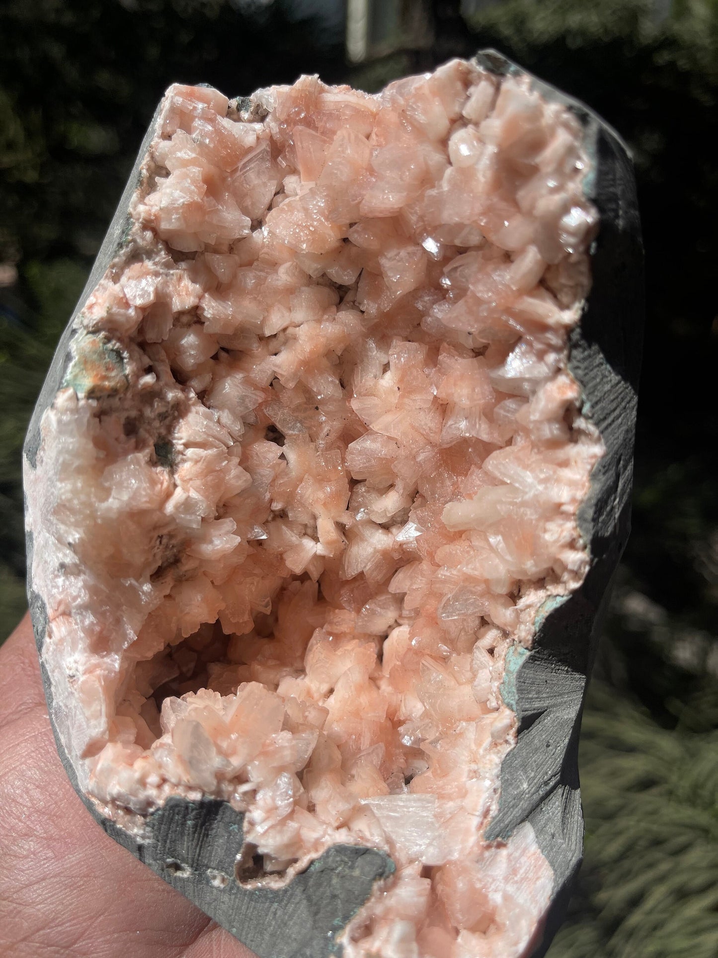 Orange heulandite crystal geode