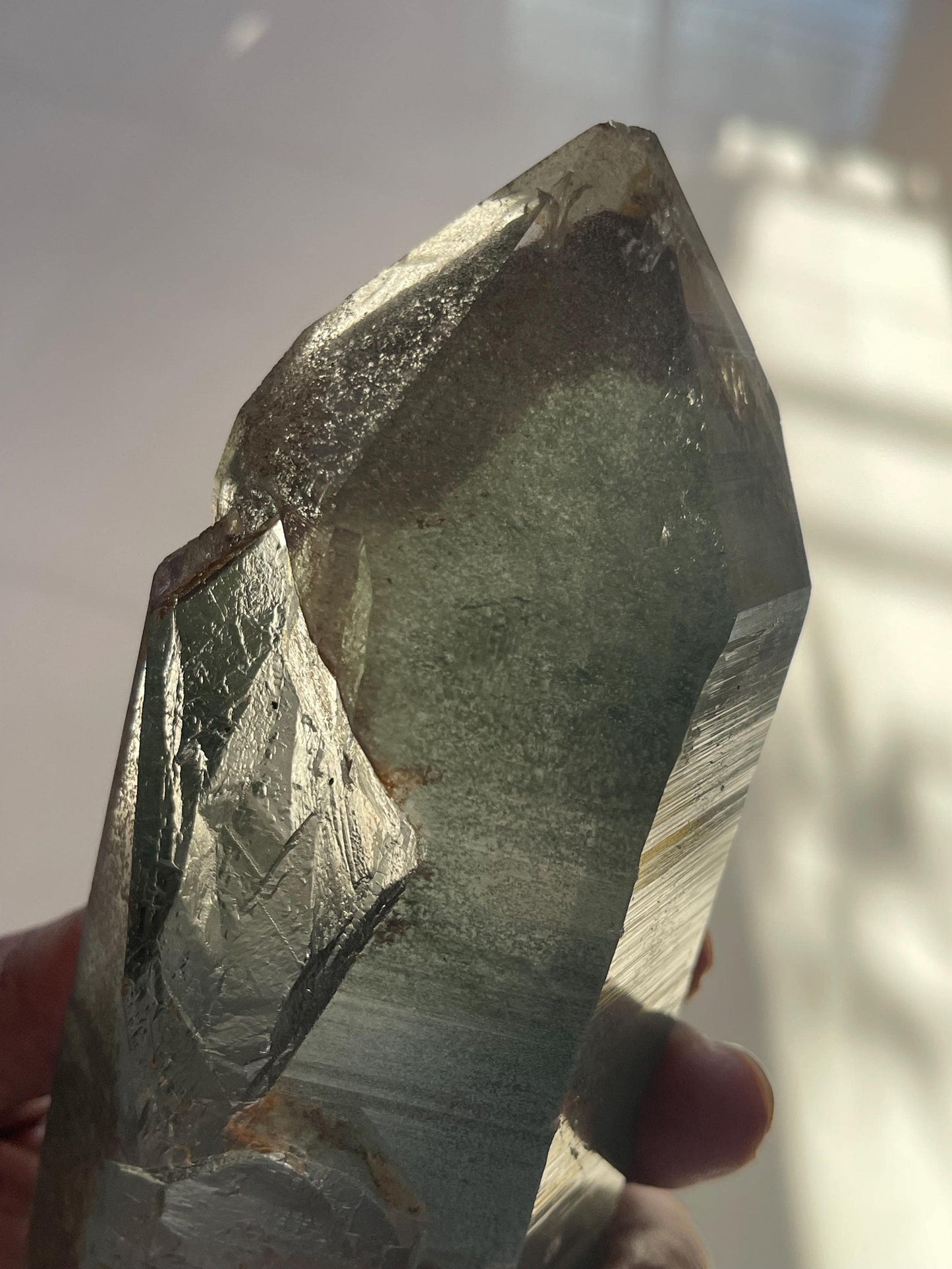 big size of Himalayan crystal inside green phantom inclusions