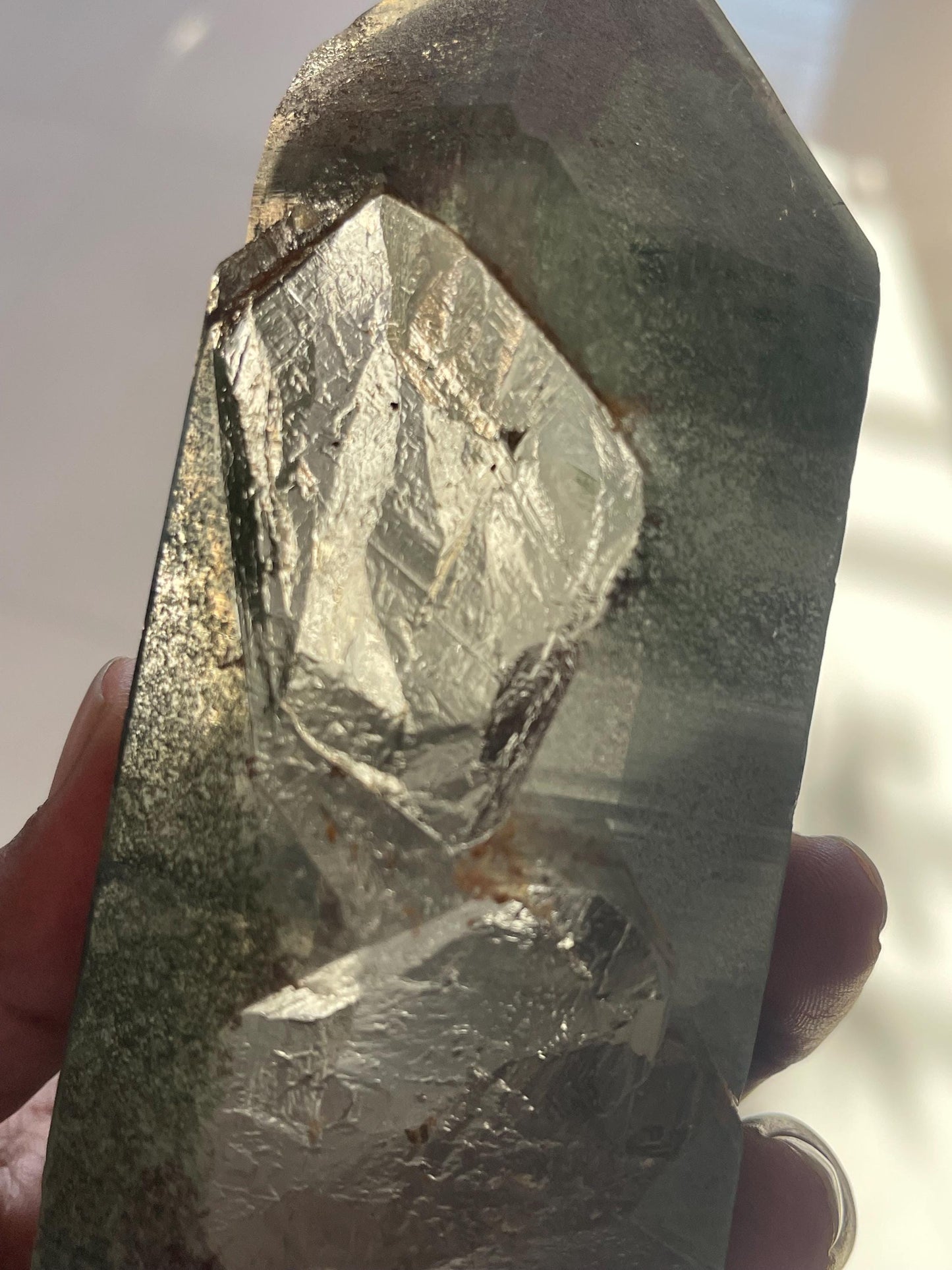 big size of Himalayan crystal inside green phantom inclusions