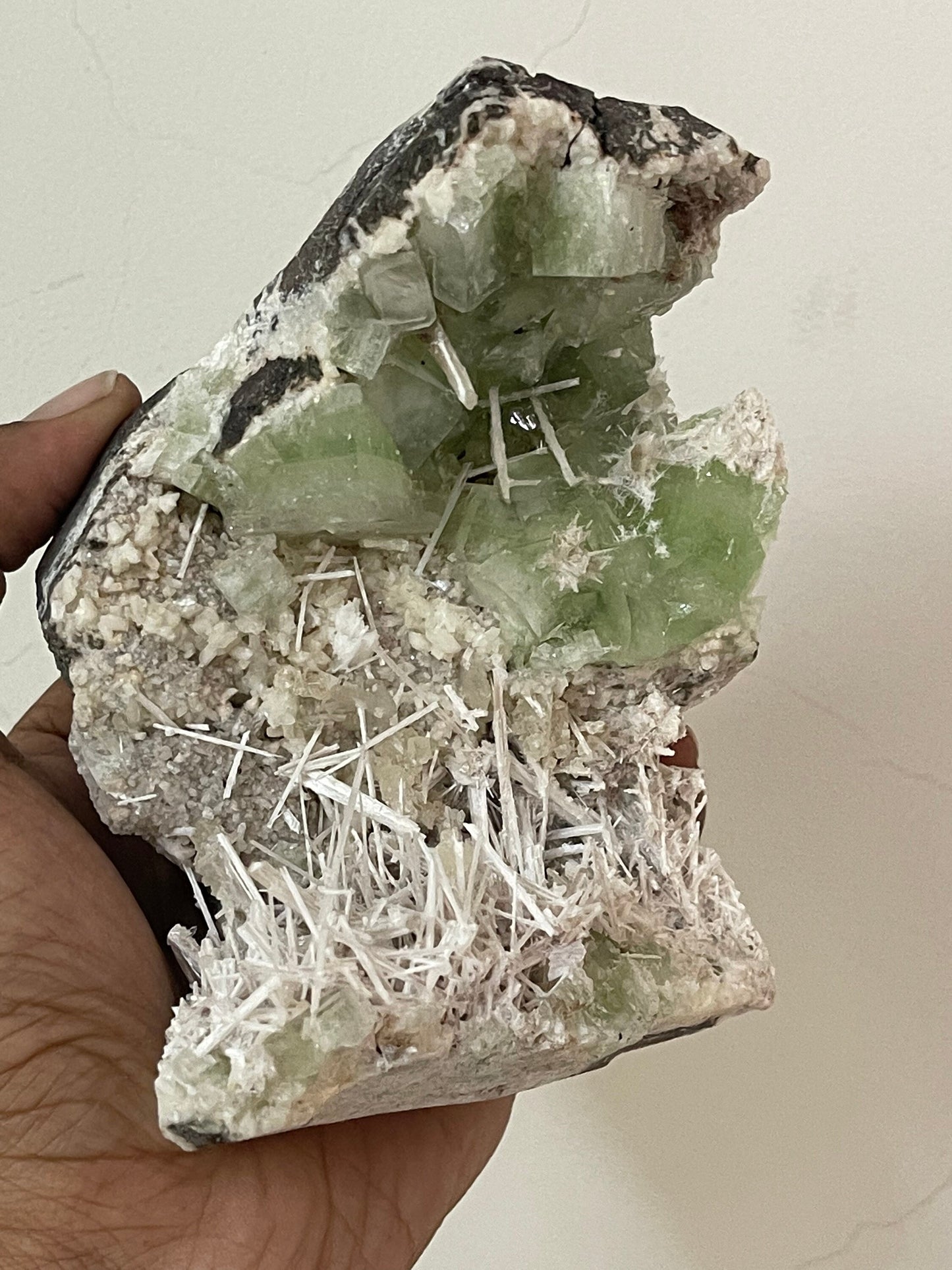Green apophyllite with scolecite natural mineral specimens