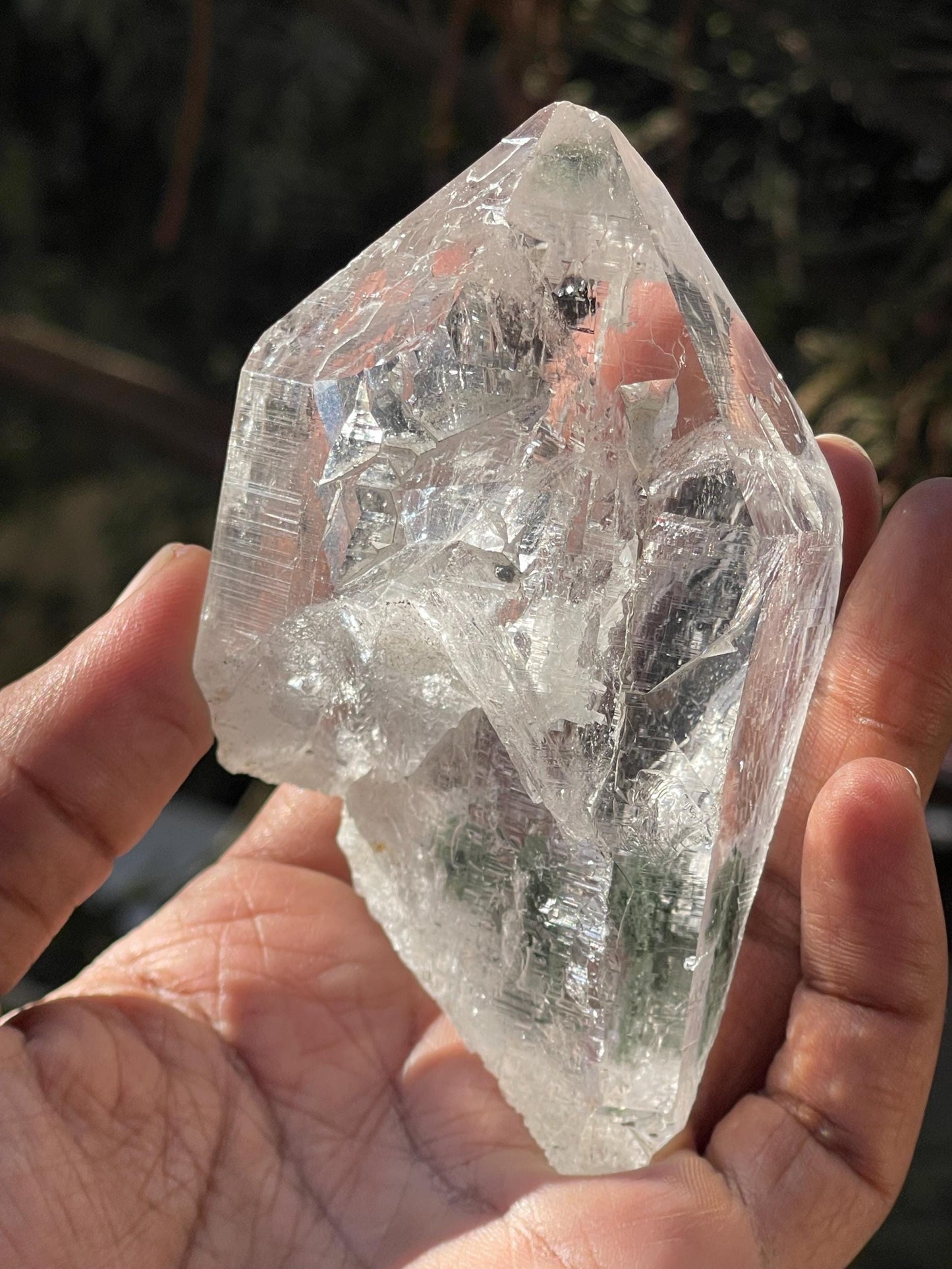 Himalayan clear cathedral quartz crystal with green chloride