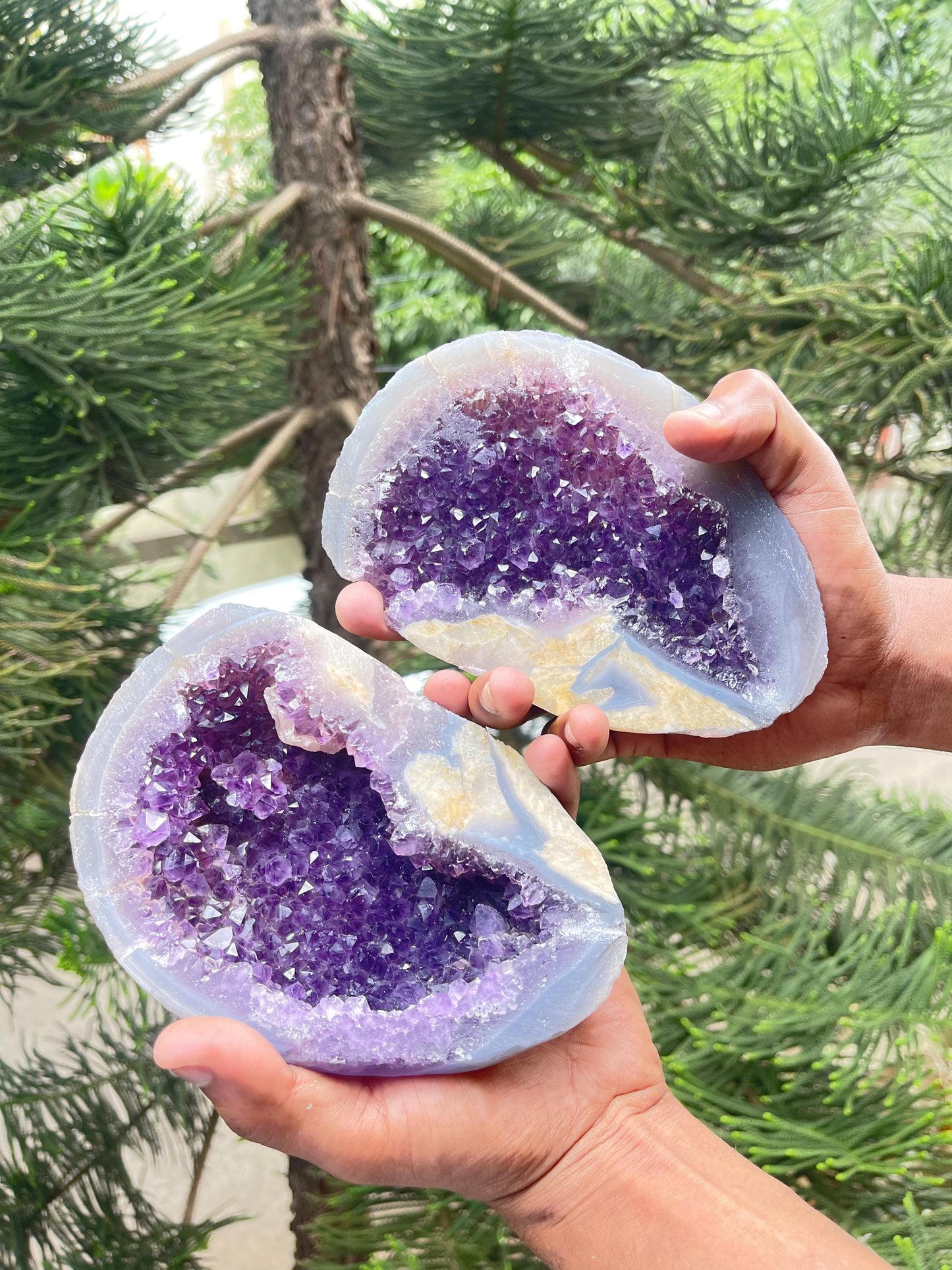 Natural amethyst geode with calcite crystal natural specimen