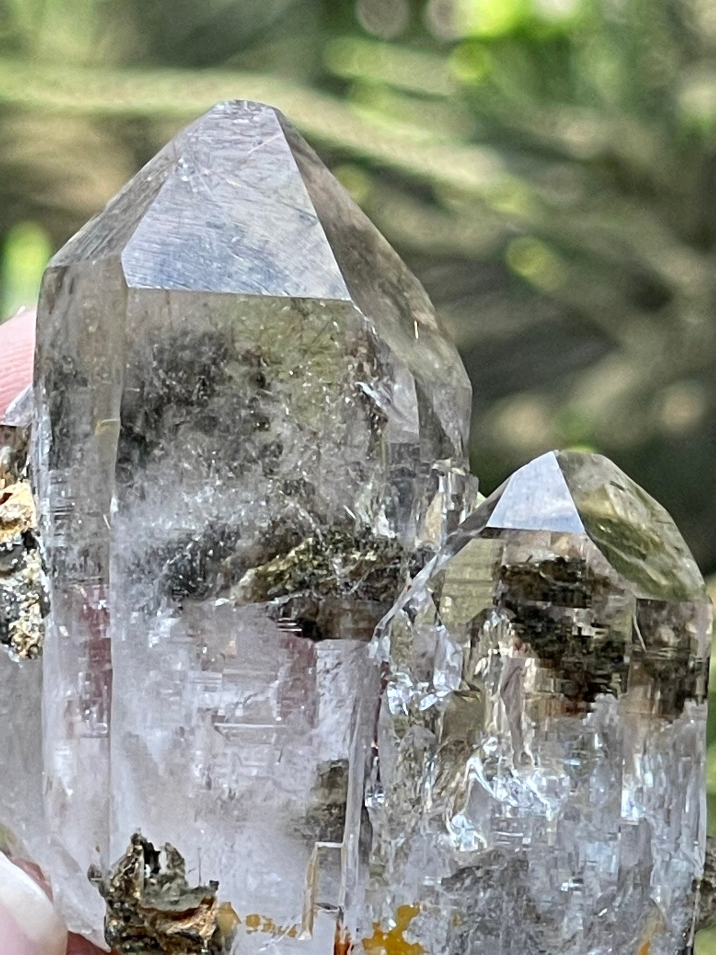 chlorite included Twin Quartz Crystals with unique formation- Himachal Pradesh