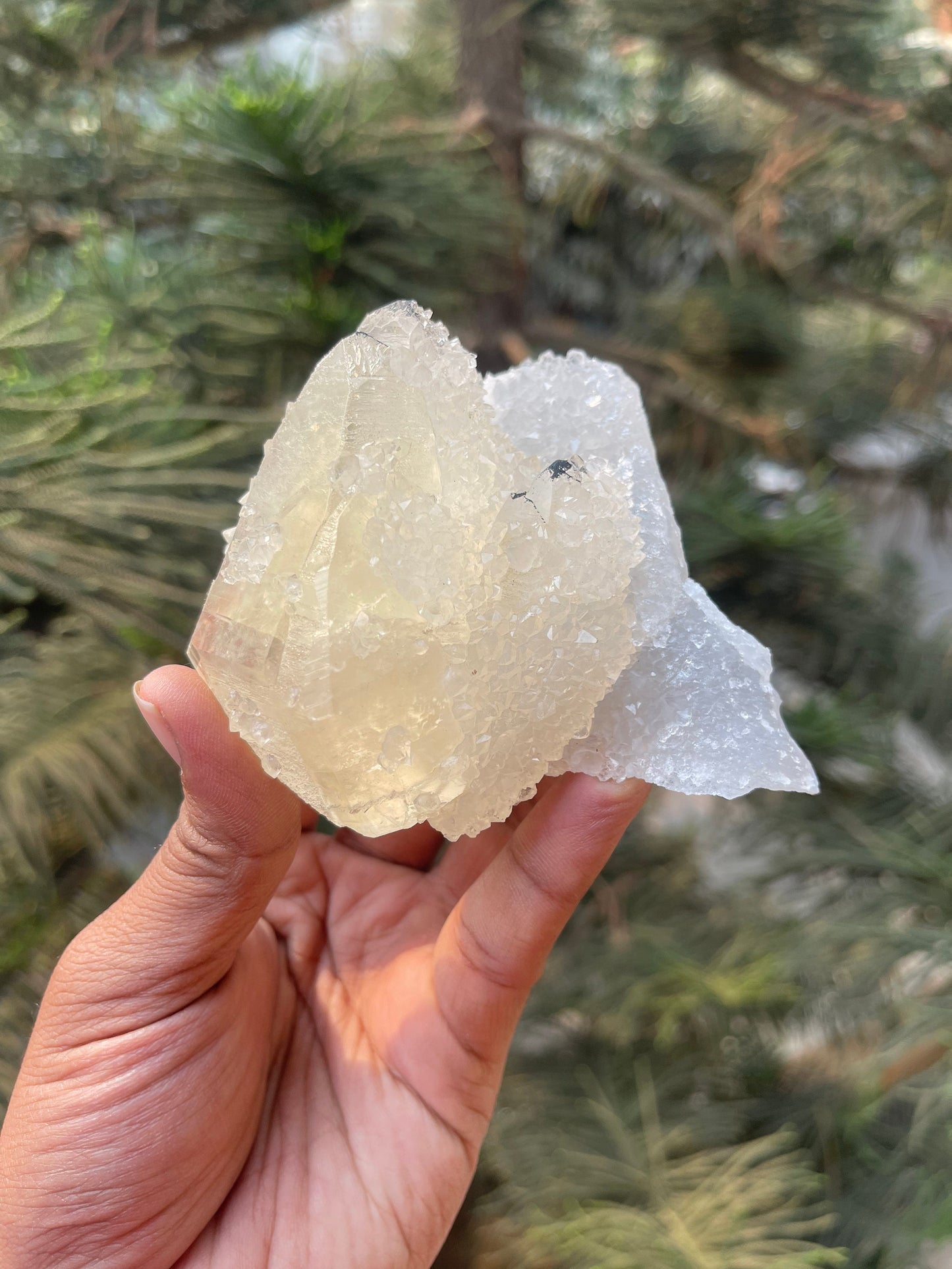 Rare..! Natural formation of golden calcite on apophyllite crystal,