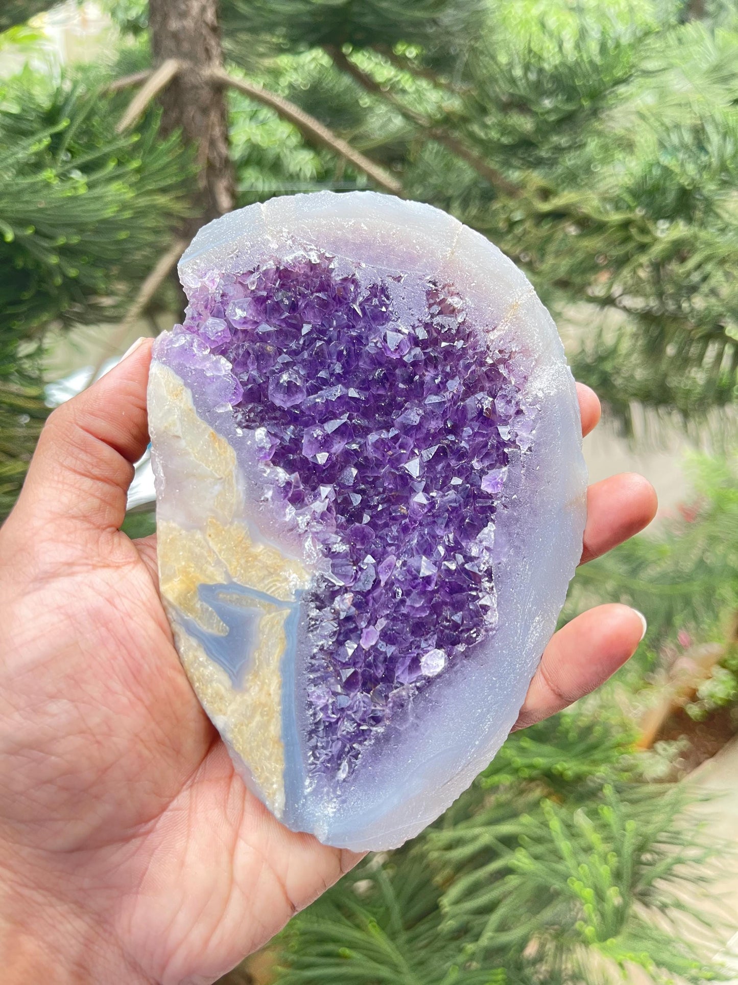 Natural amethyst geode with calcite crystal natural specimen