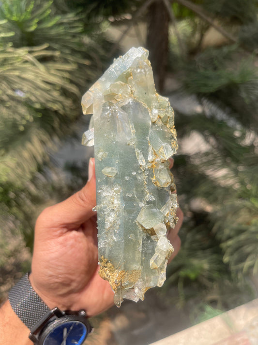 Himalayan quartz, double terminated crystal with chlorite