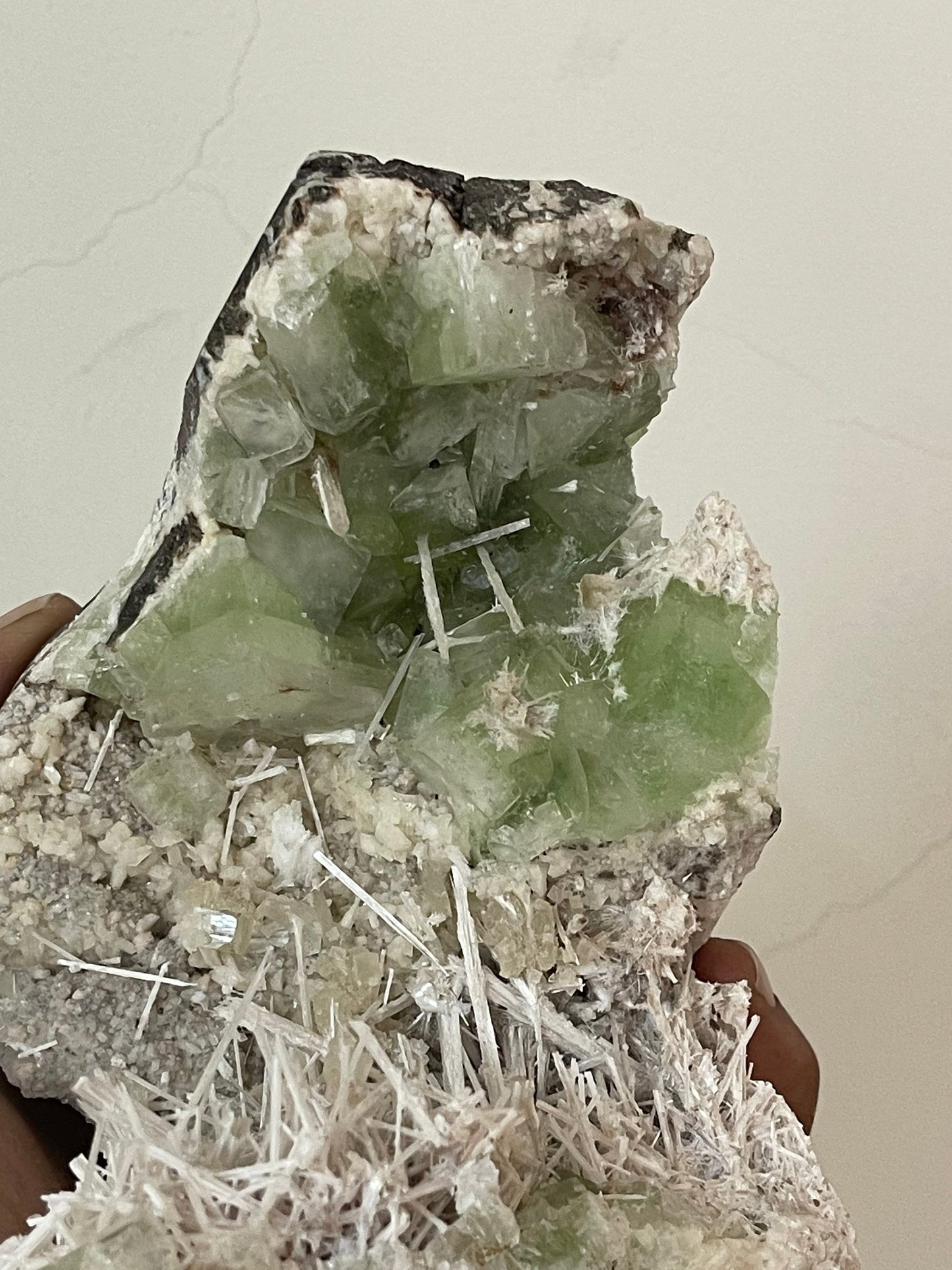 Green apophyllite with scolecite natural mineral specimens