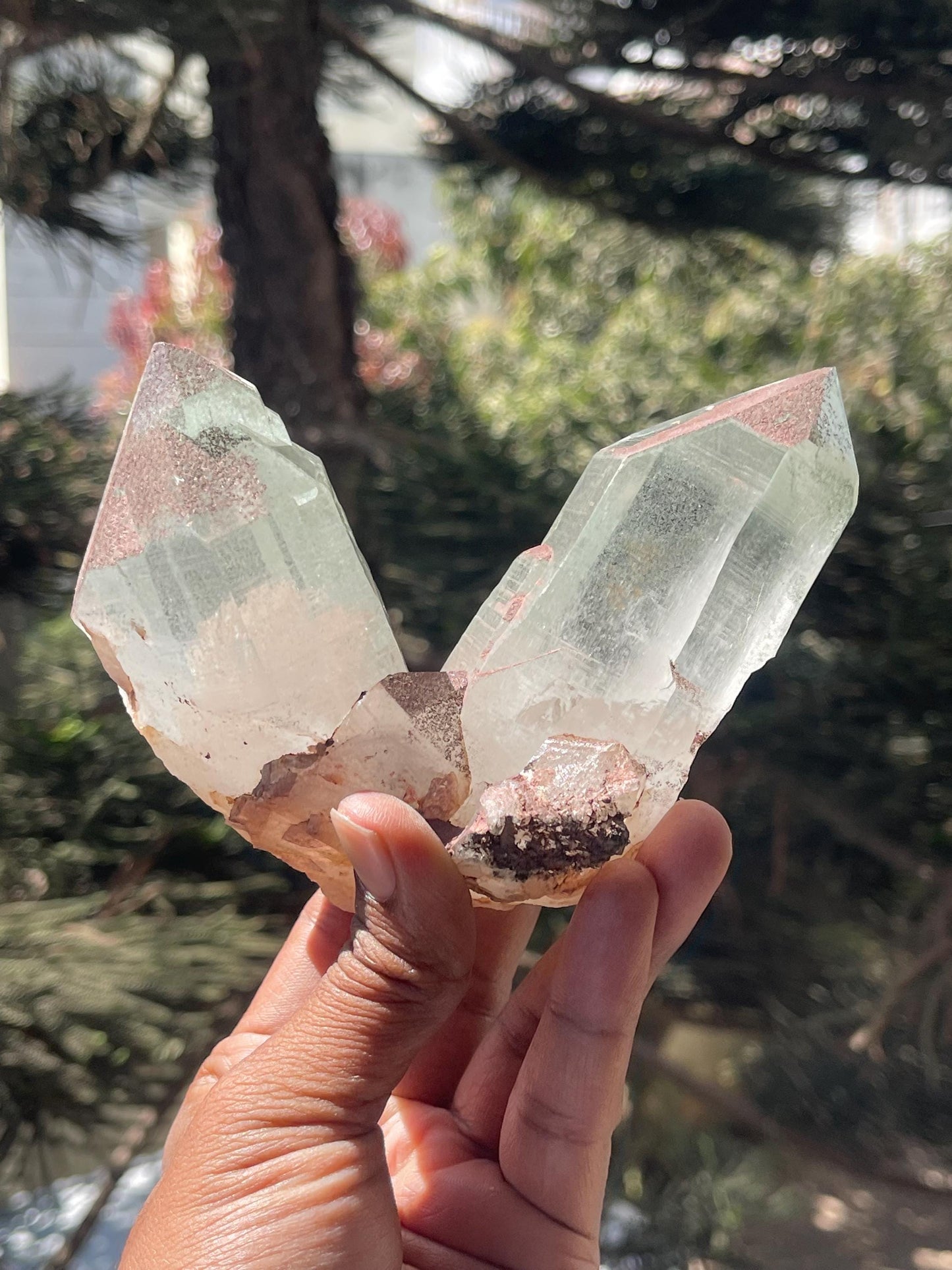 Twinned Himalayan Quartz Crystal with Green Phantom Inclusion