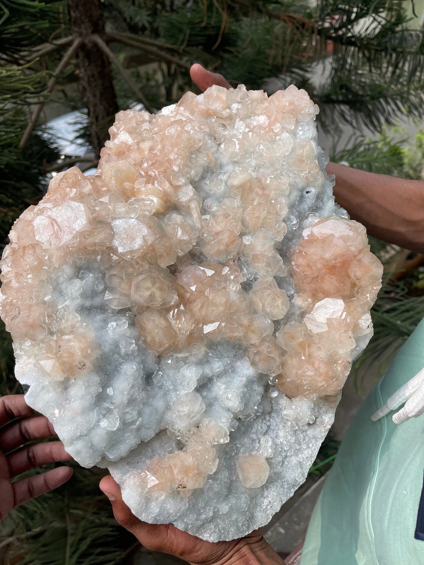 14kg Pink apophyllite crystal on white chalcedony base