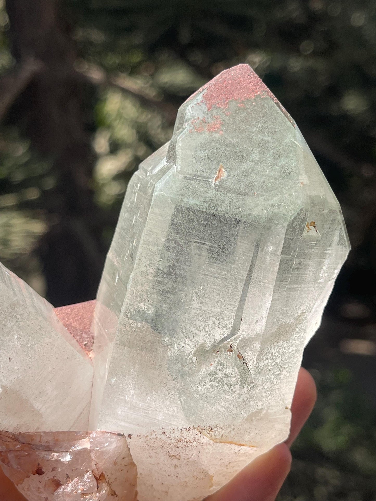 Twinned Himalayan Quartz Crystal with Green Phantom Inclusion