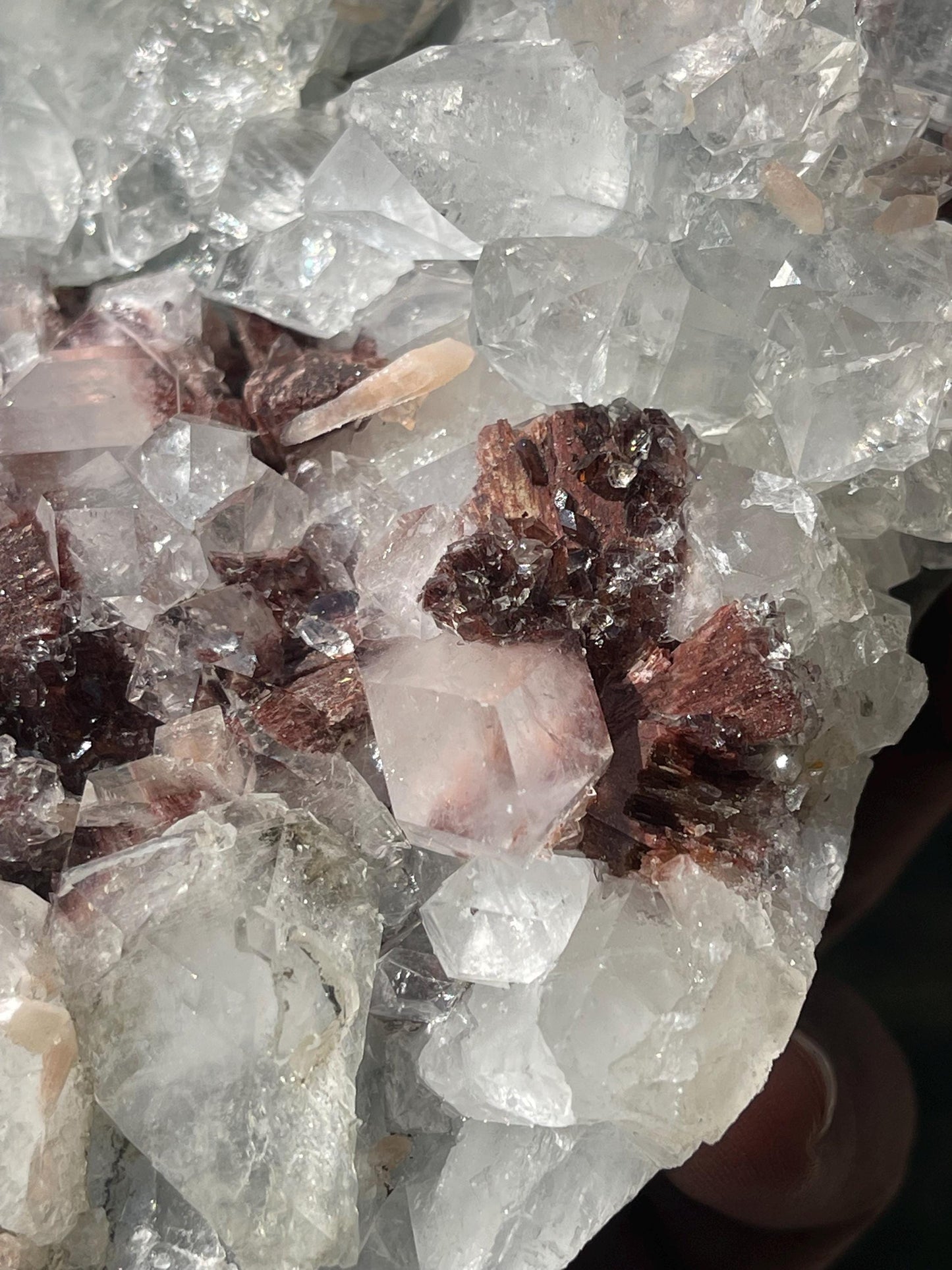 brown heulandite crystal with apophyllite and stilbite