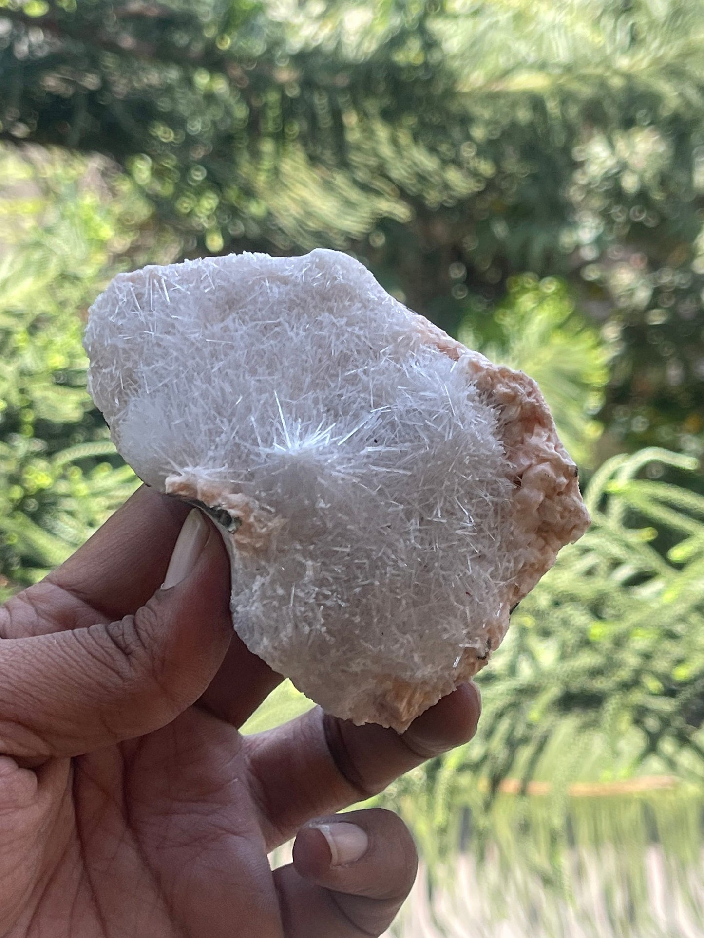 Scolecite spray on orange heulandite matrix