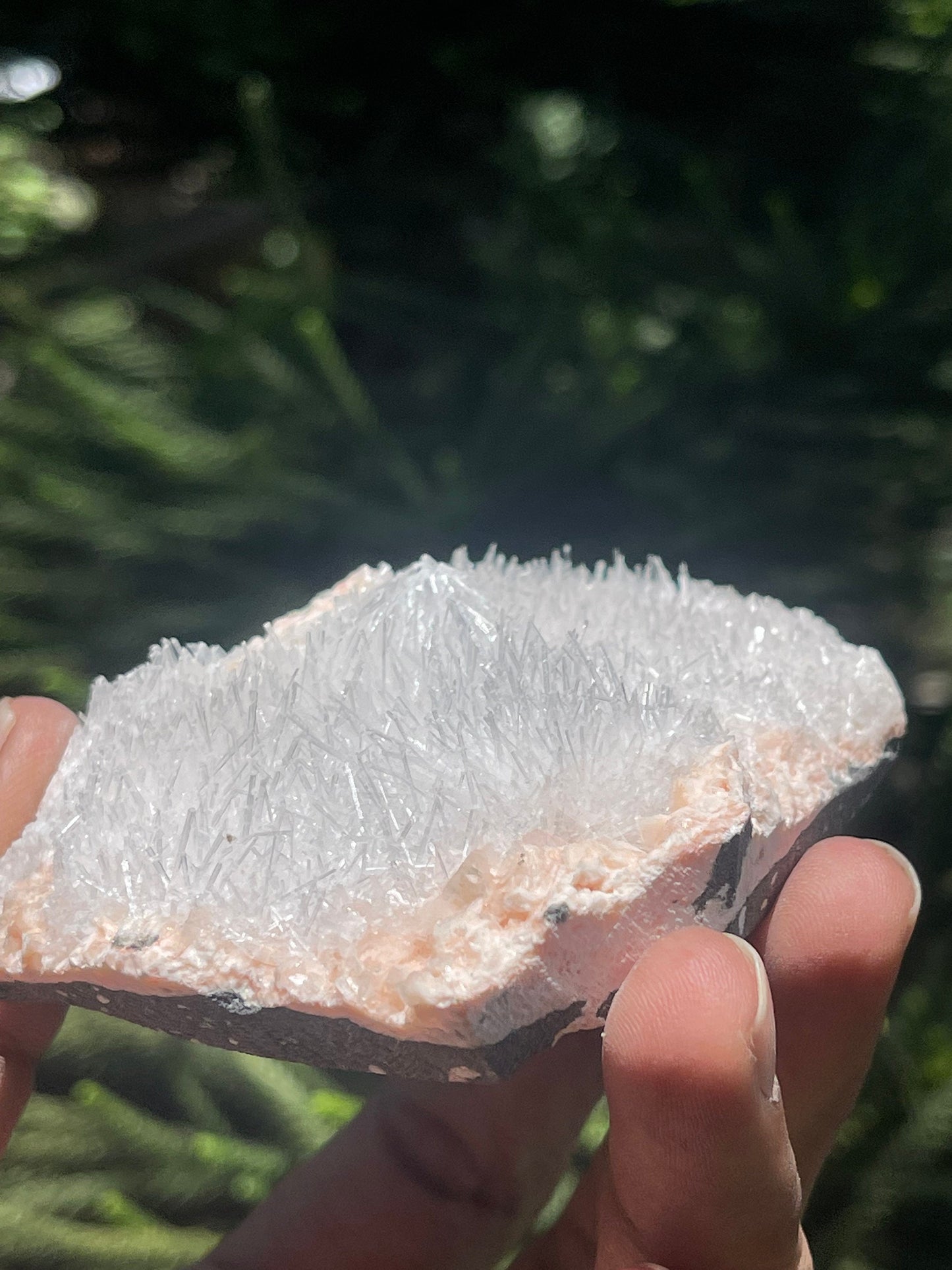 Scolecite spray on orange heulandite matrix