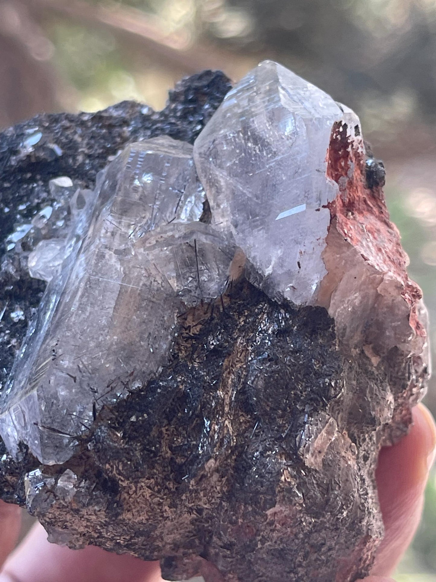 twice Himalayan quartz crystal on black rutile matrix rare find