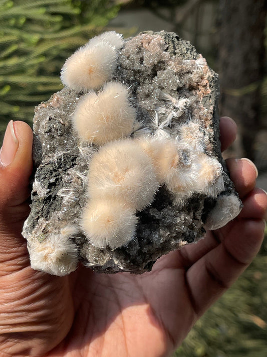 Natural orange mesolite balls on matrix new find