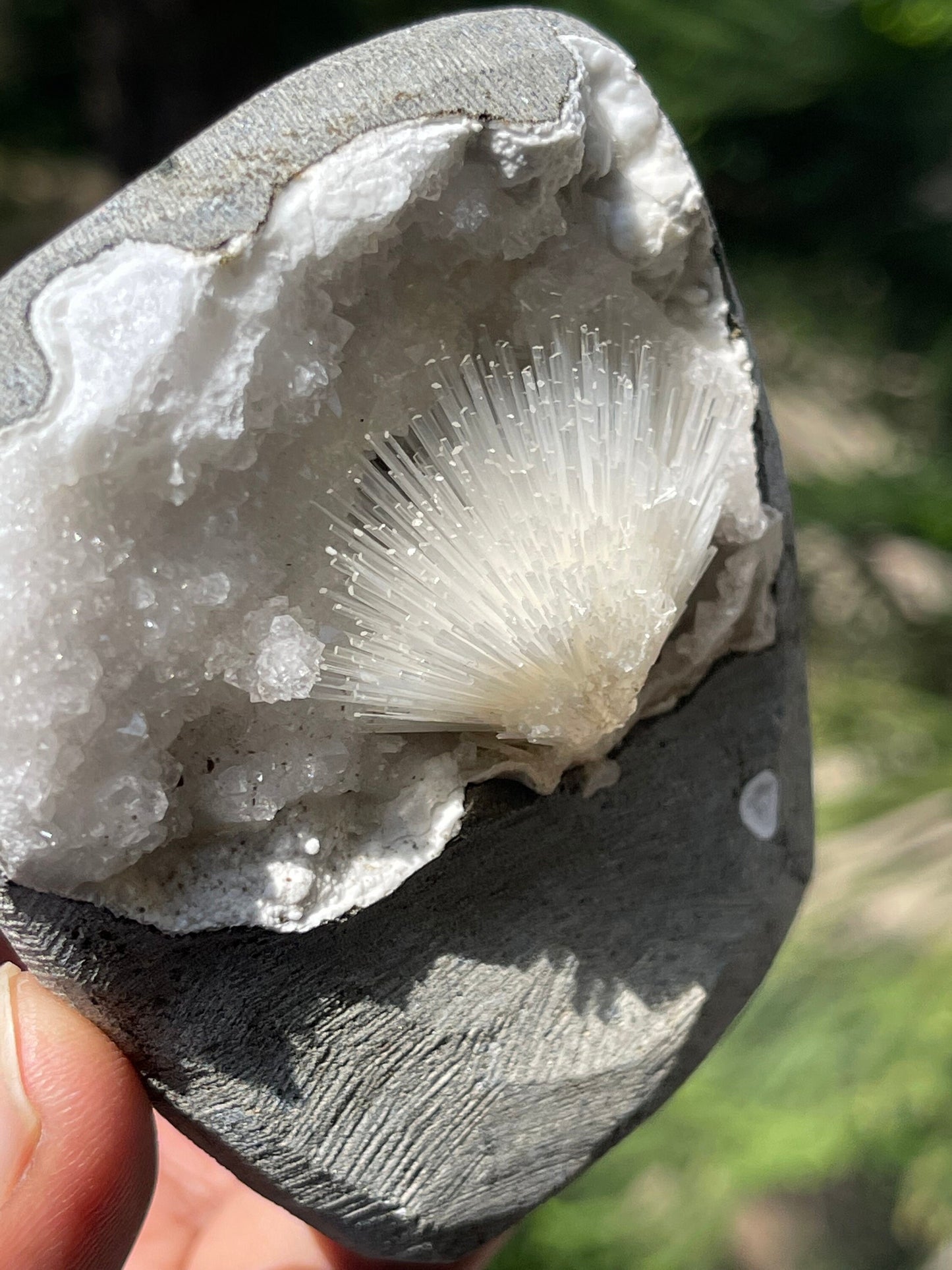Scolecite flower on mm quartz