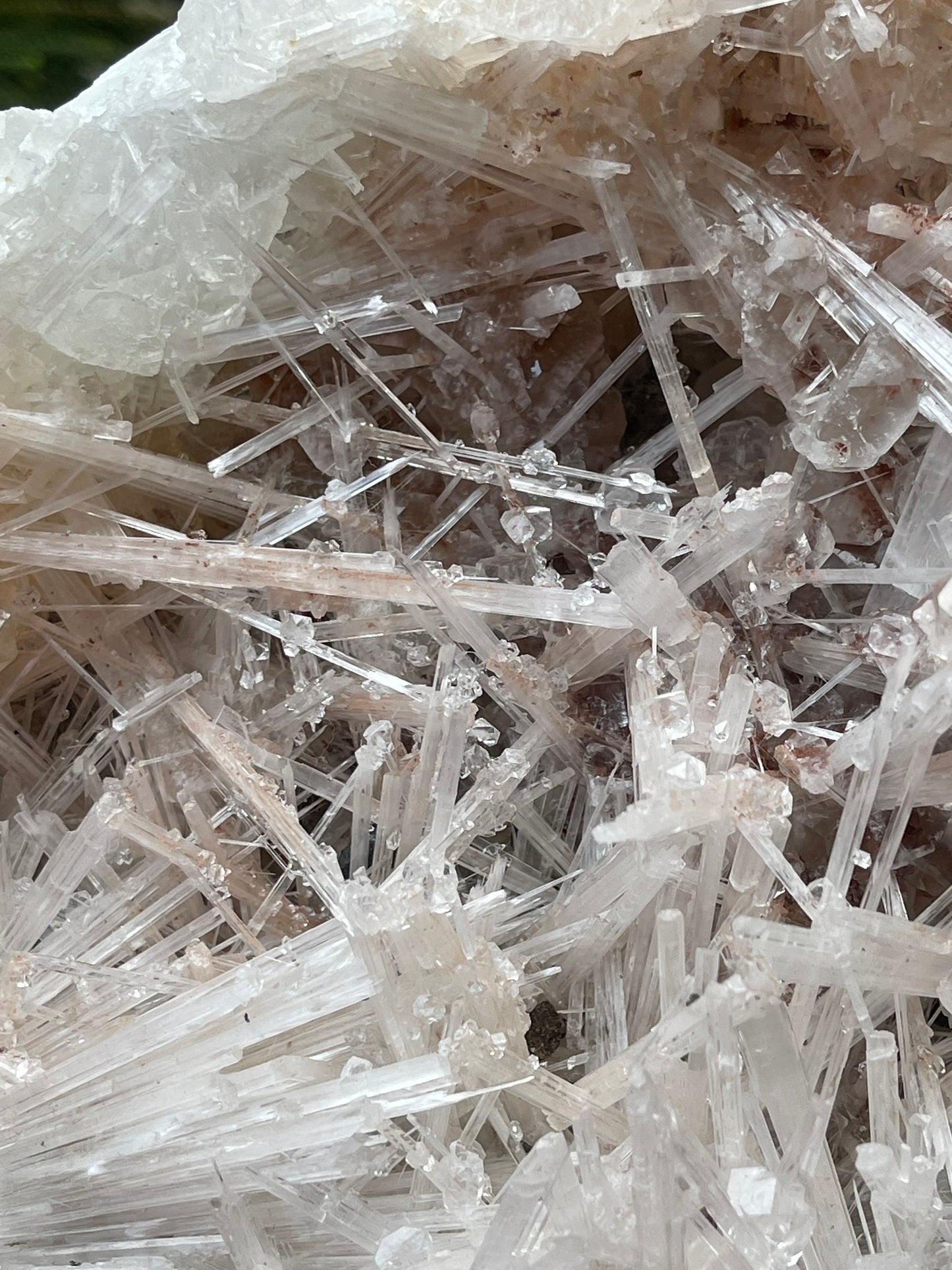 Clear apophyllite crystal on Glossy scolecite spray natural specimen