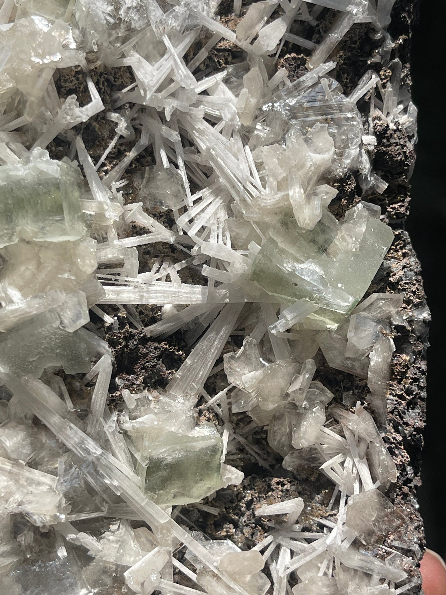 Scolecite spray with green apophyllite/stilbite natural specimen