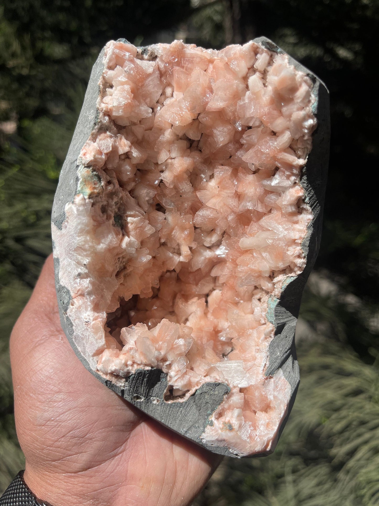 Orange heulandite crystal geode