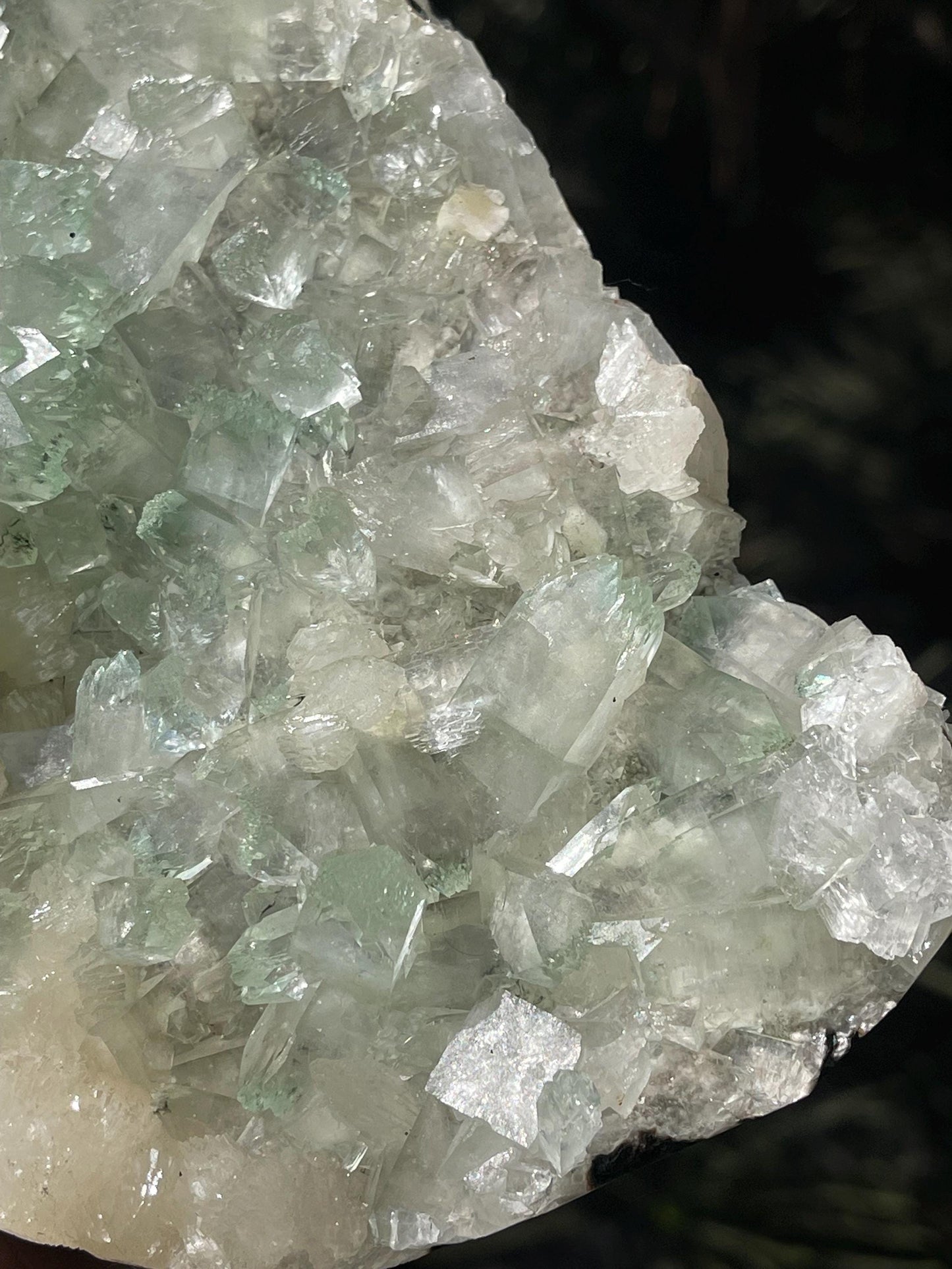 light green apophyllite flower with stilbite