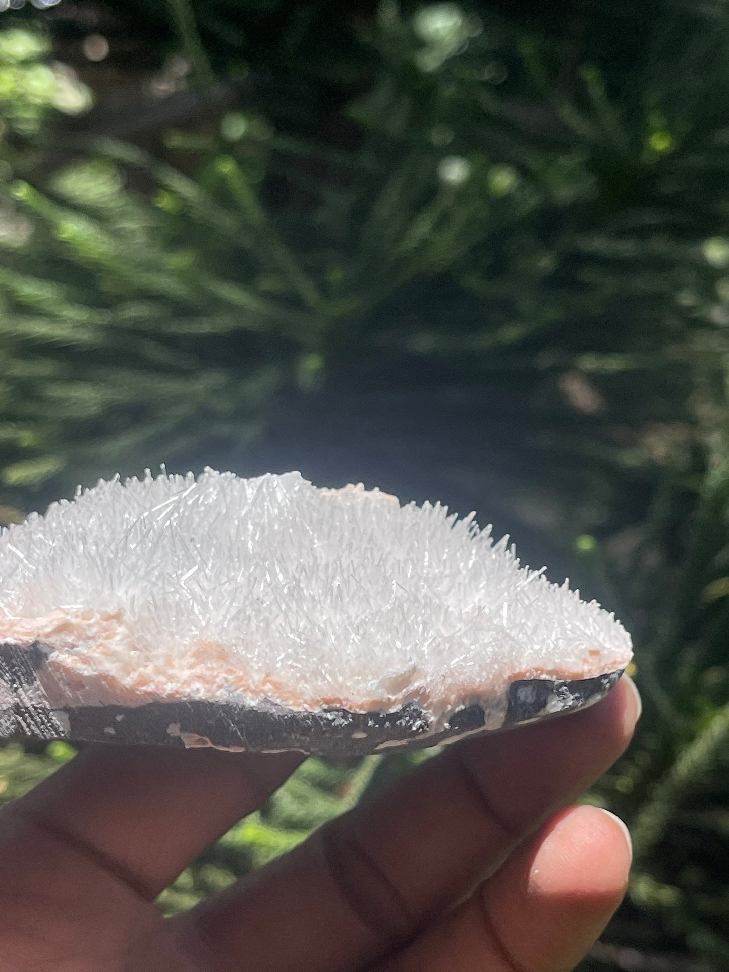 Scolecite spray on orange heulandite matrix