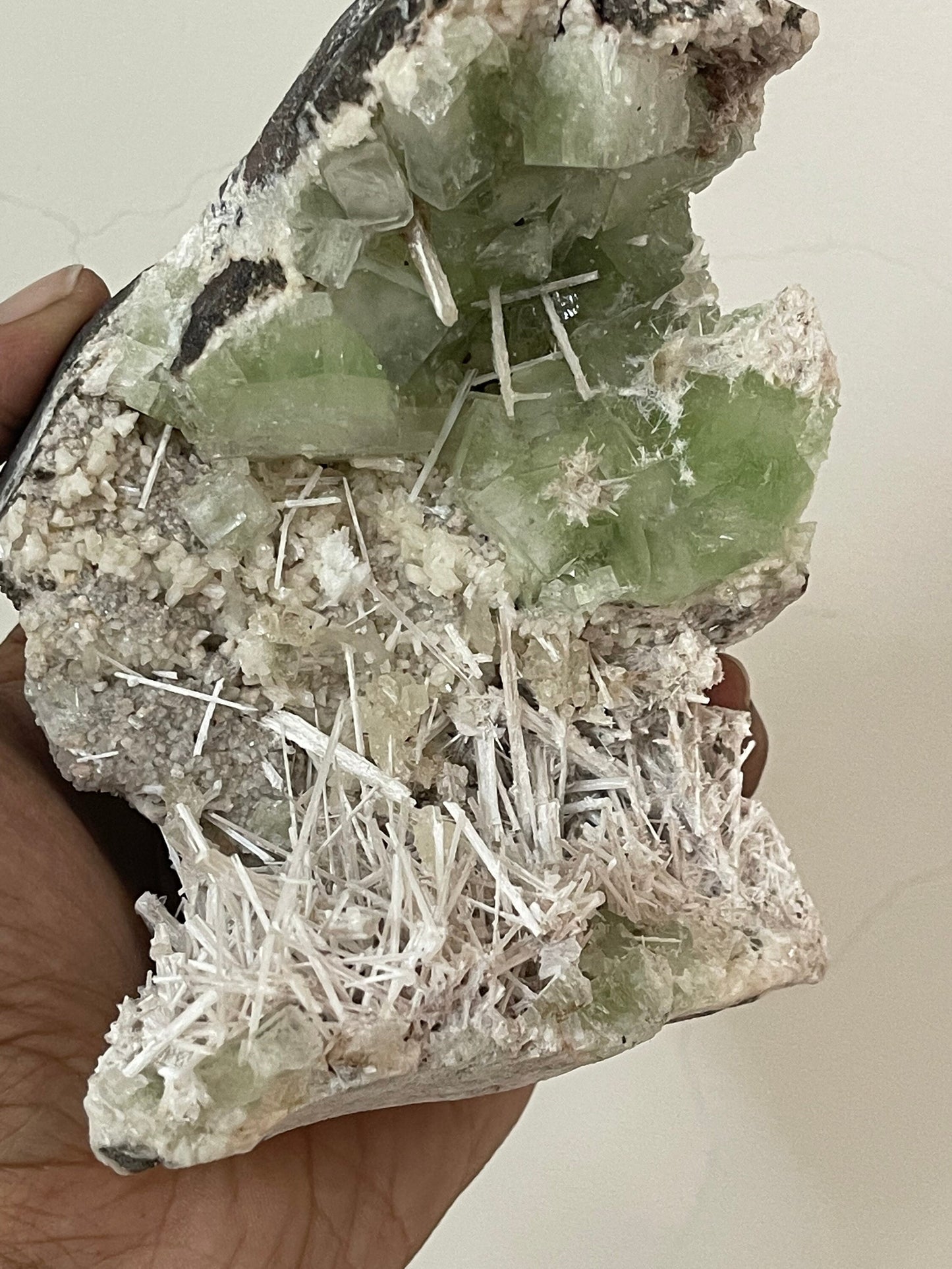 Green apophyllite with scolecite natural mineral specimens