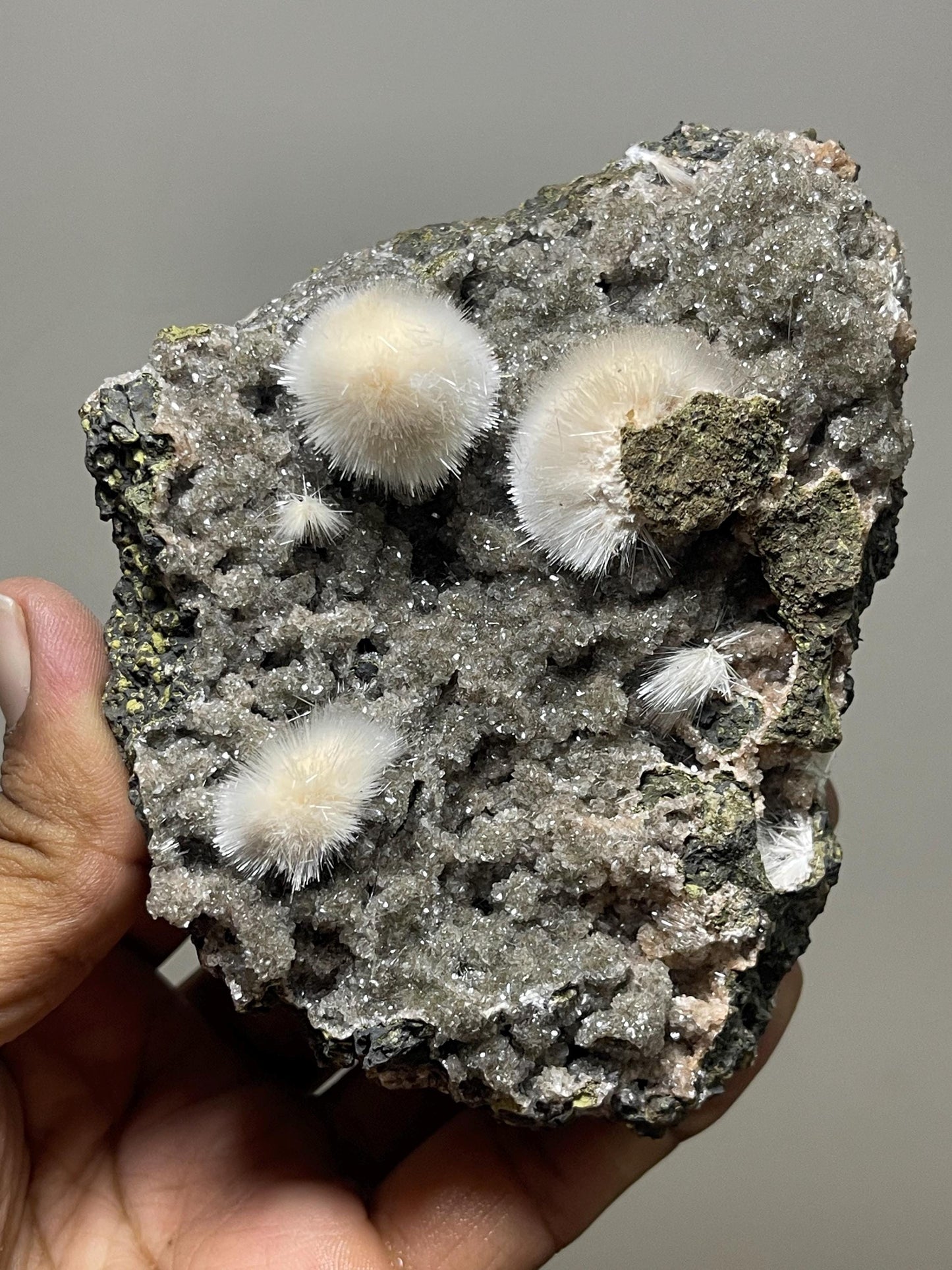 Mesolite flower on black chalcedony matrix natural specimen