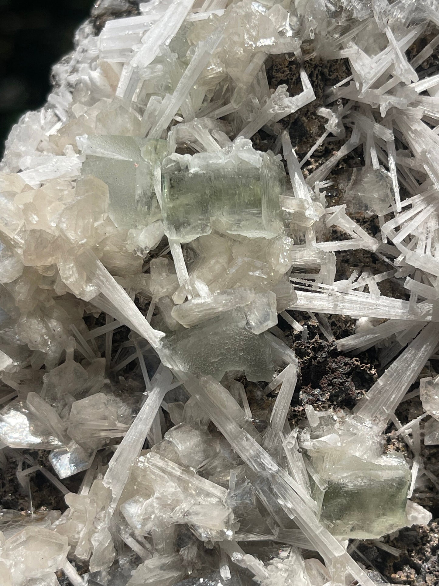 Scolecite spray with green apophyllite/stilbite natural specimen