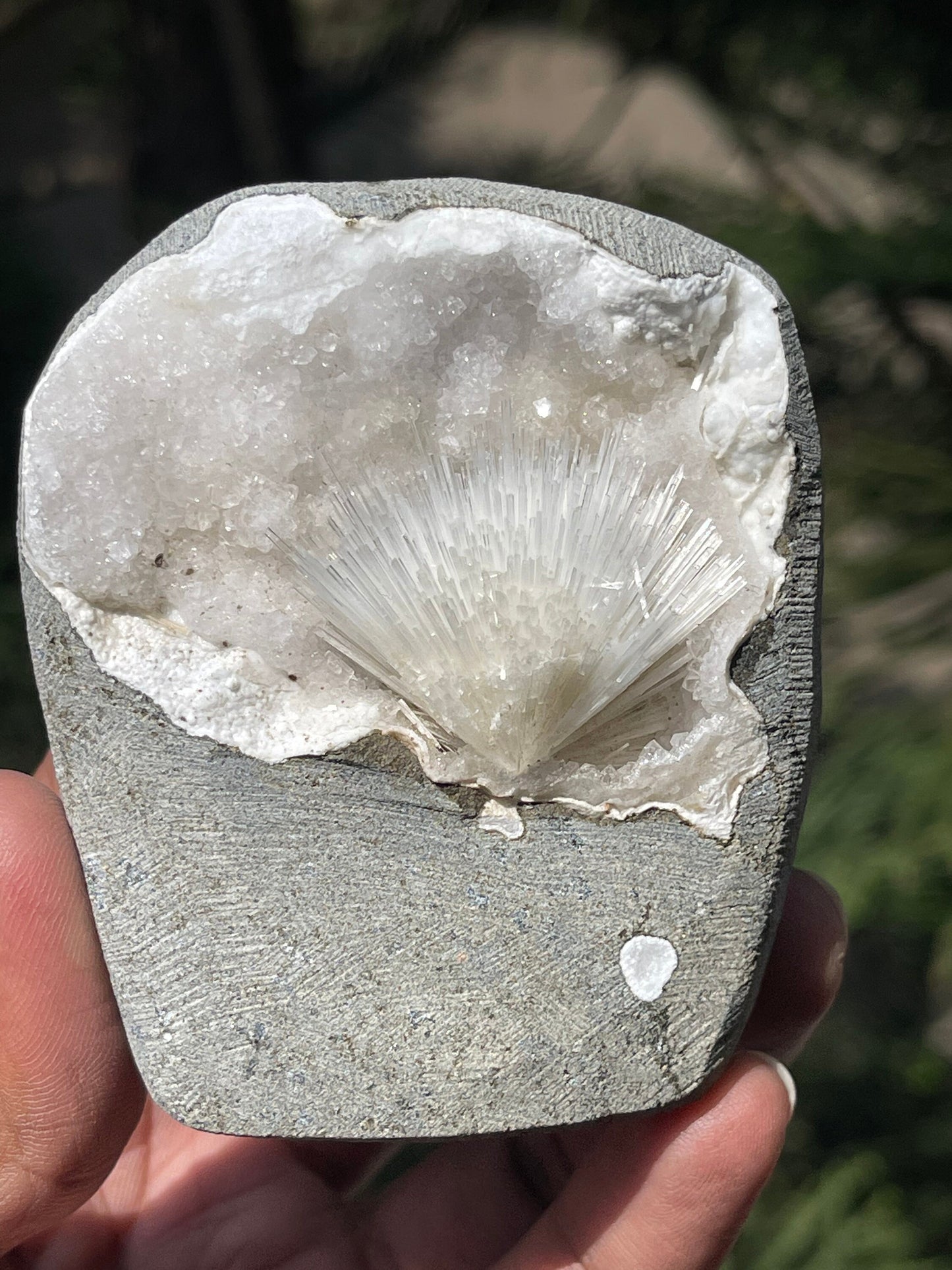 Scolecite flower on mm quartz