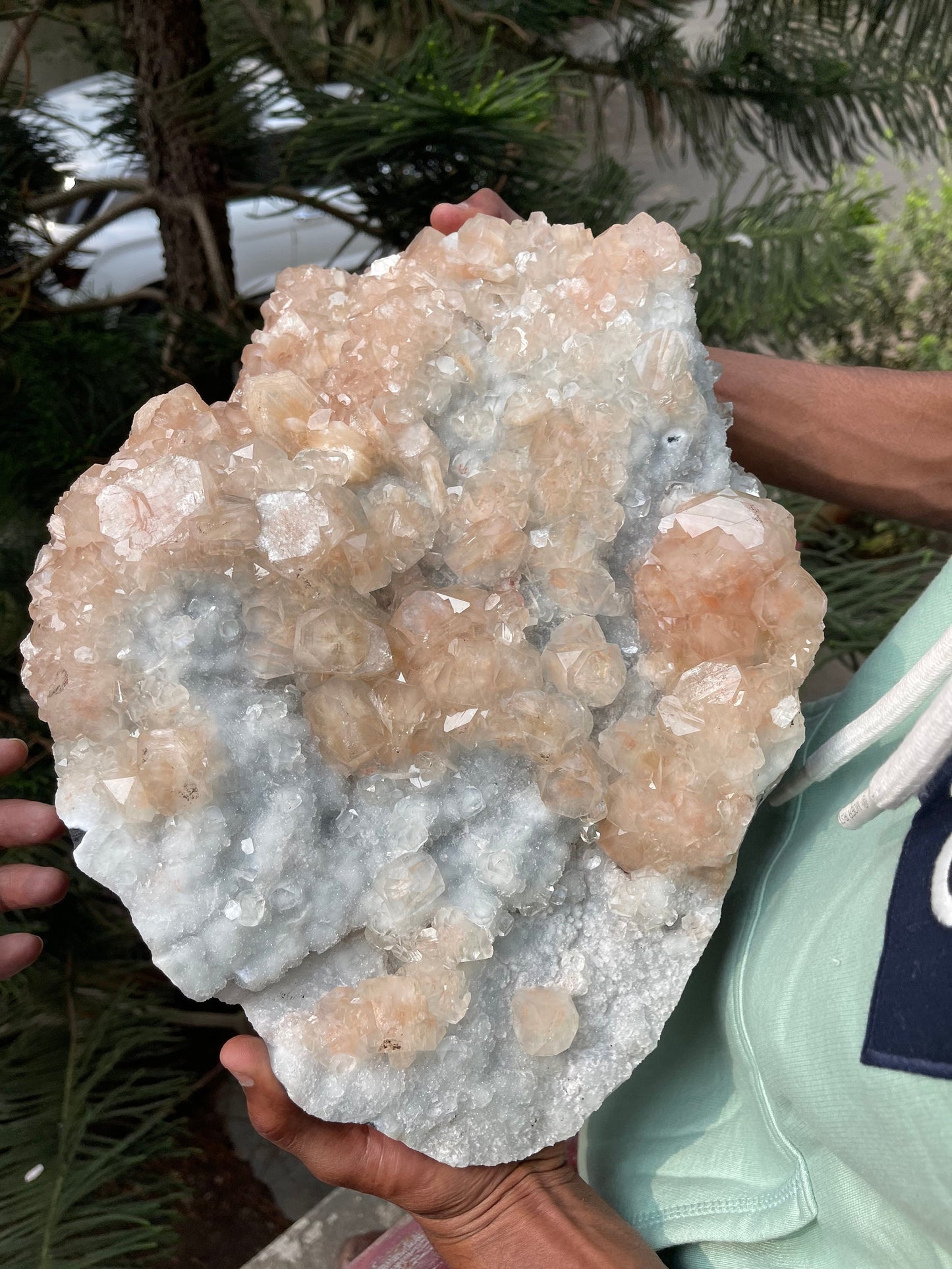 14kg Pink apophyllite crystal on white chalcedony base