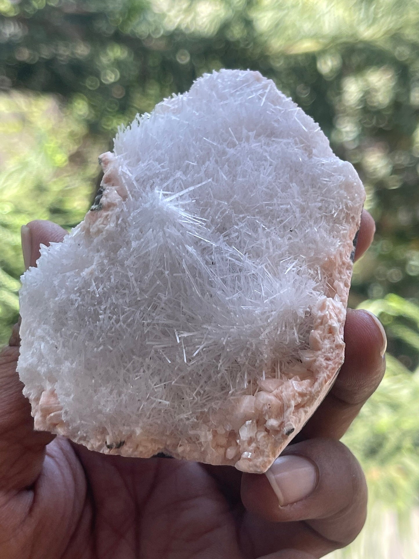 Scolecite spray on orange heulandite matrix