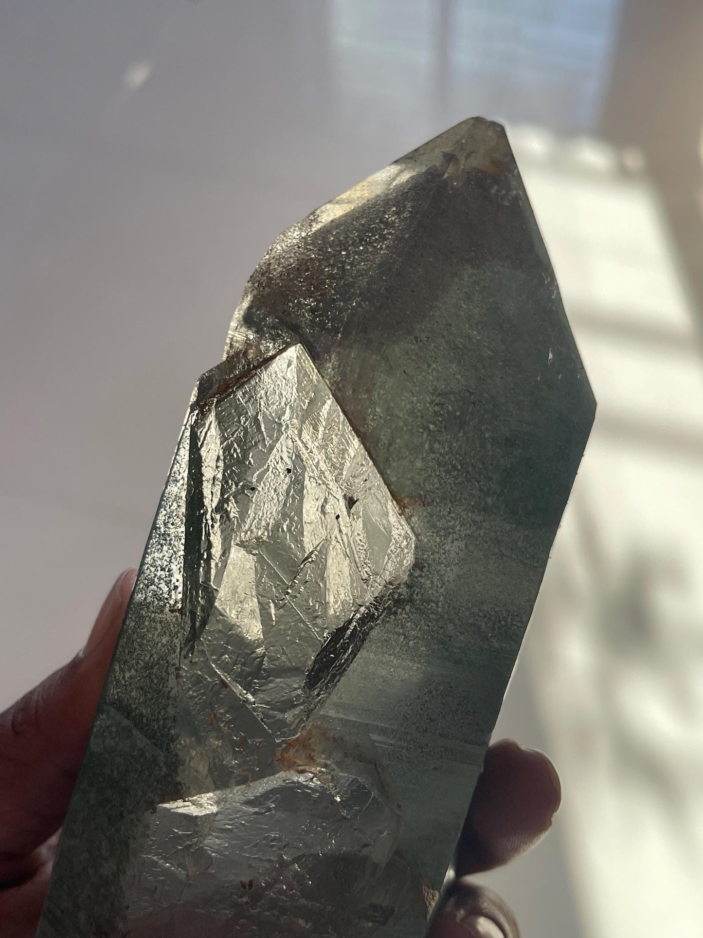 big size of Himalayan crystal inside green phantom inclusions