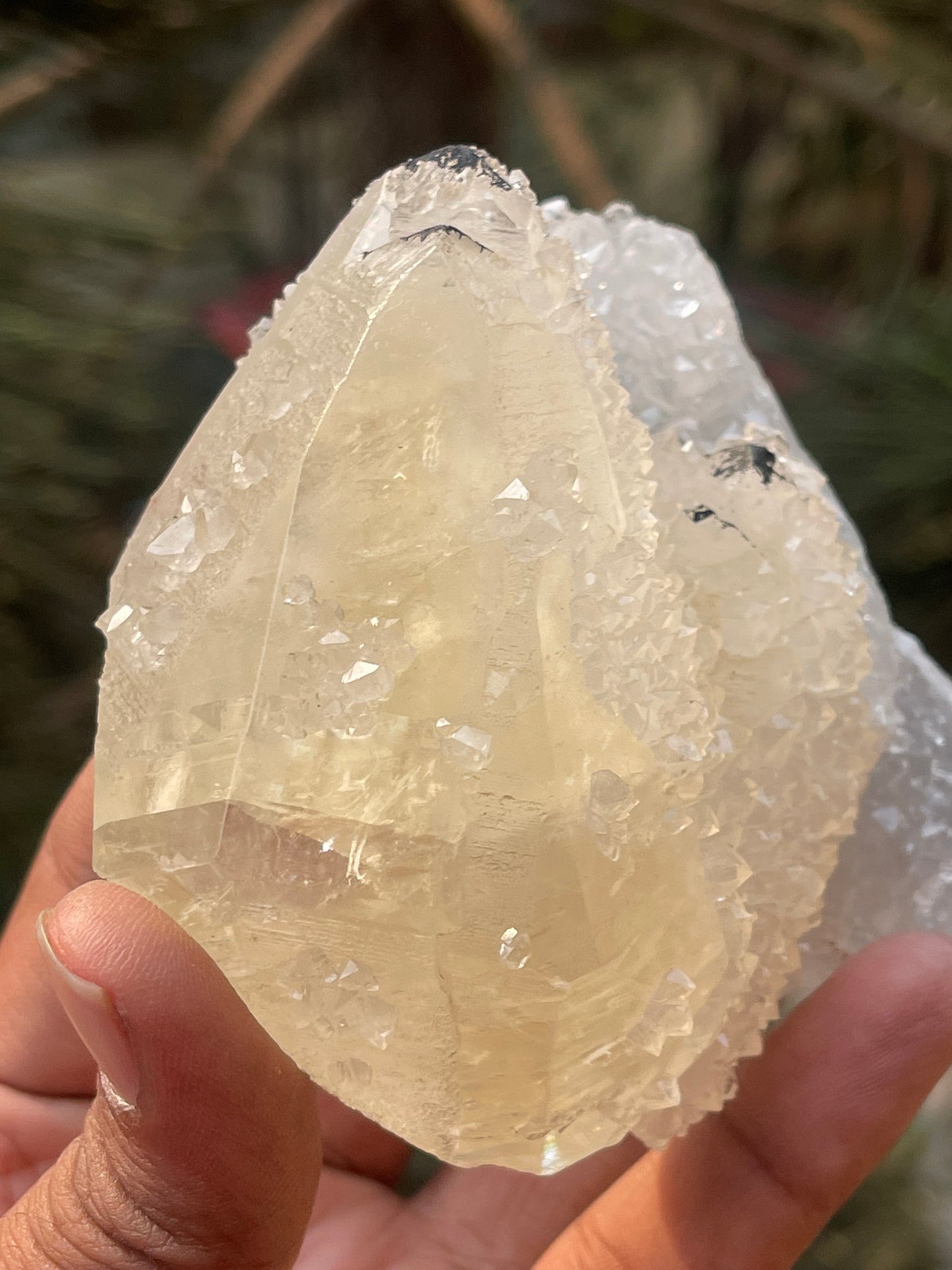 Rare..! Natural formation of golden calcite on apophyllite crystal,