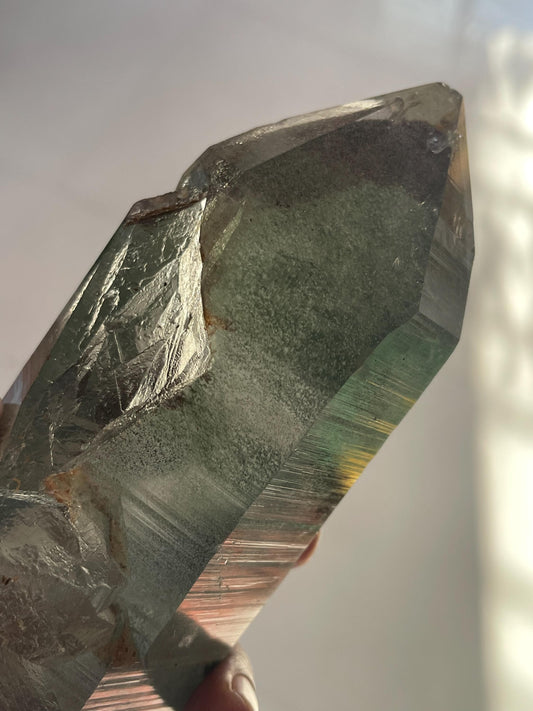 big size of Himalayan crystal inside green phantom inclusions