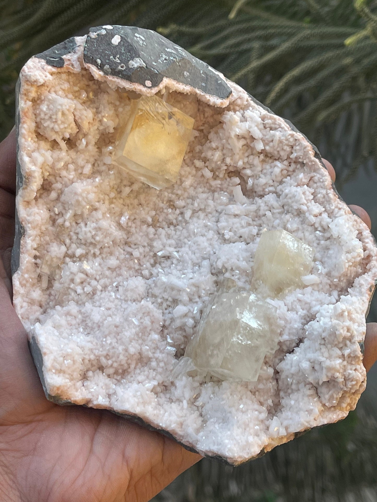 Untouch cubical calcite on orange heulandite matrix mineral specimen