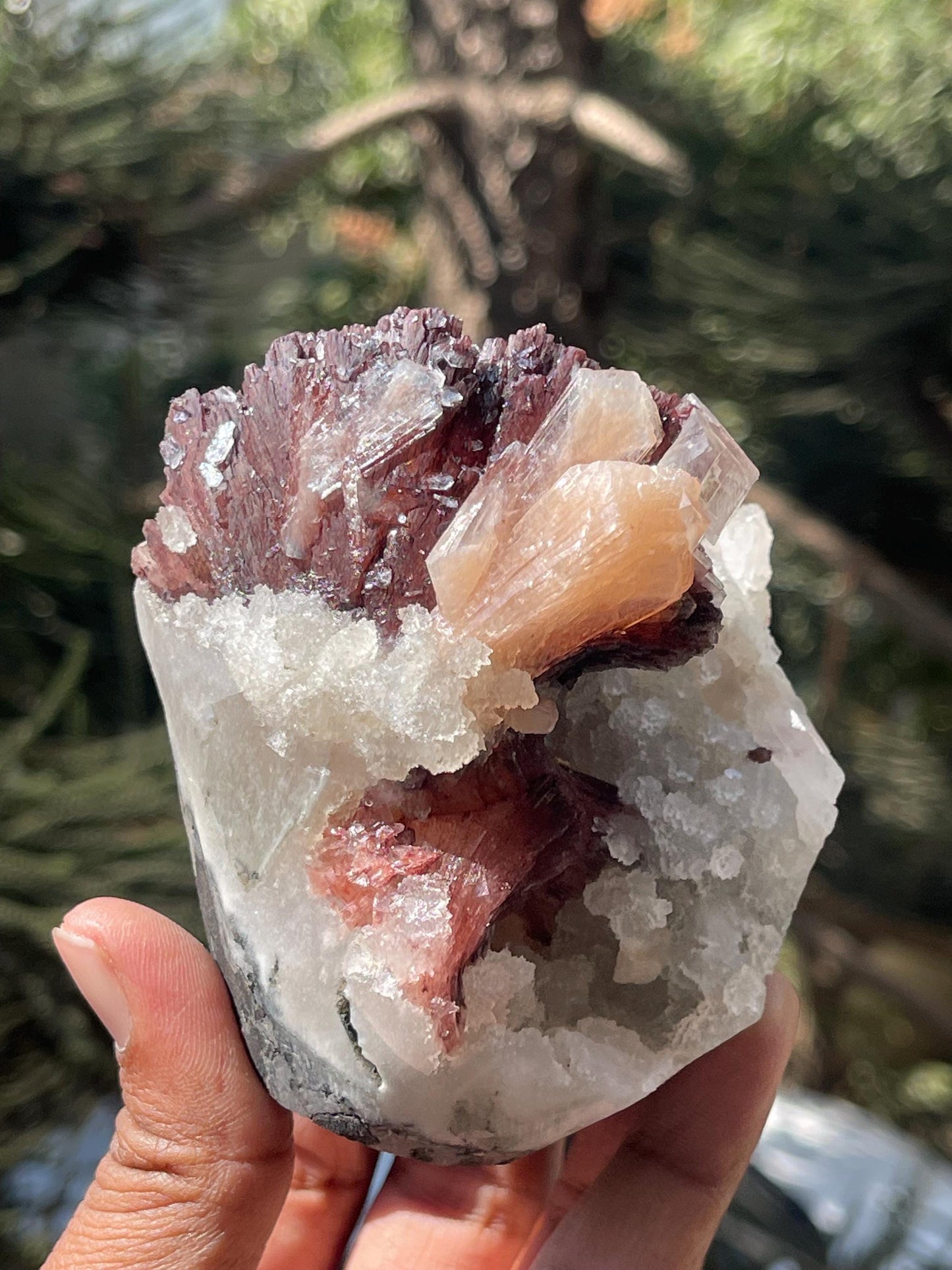 Natural Brown Heulandite Crystal with Calcite & Stilbite