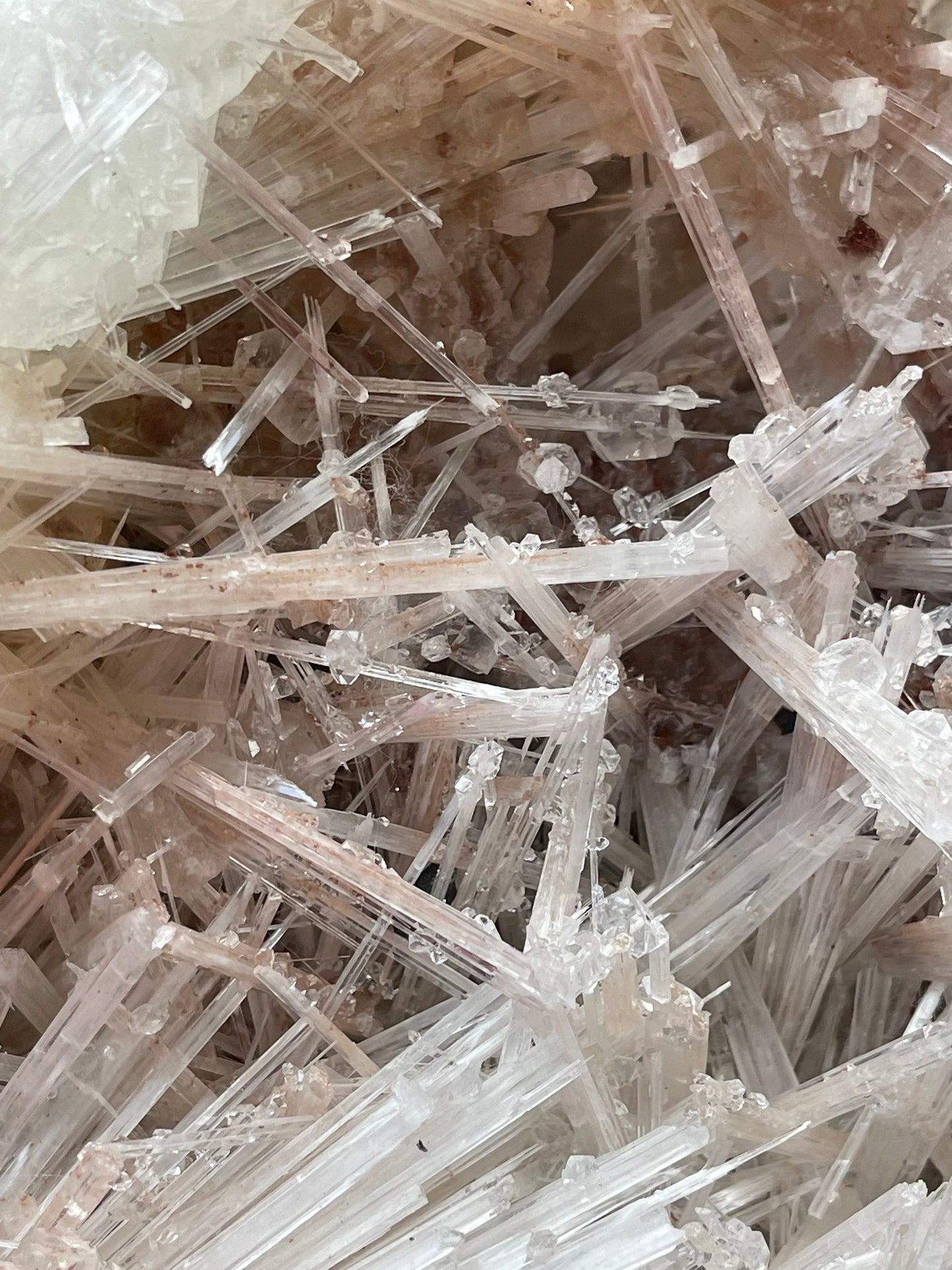 Clear apophyllite crystal on Glossy scolecite spray natural specimen