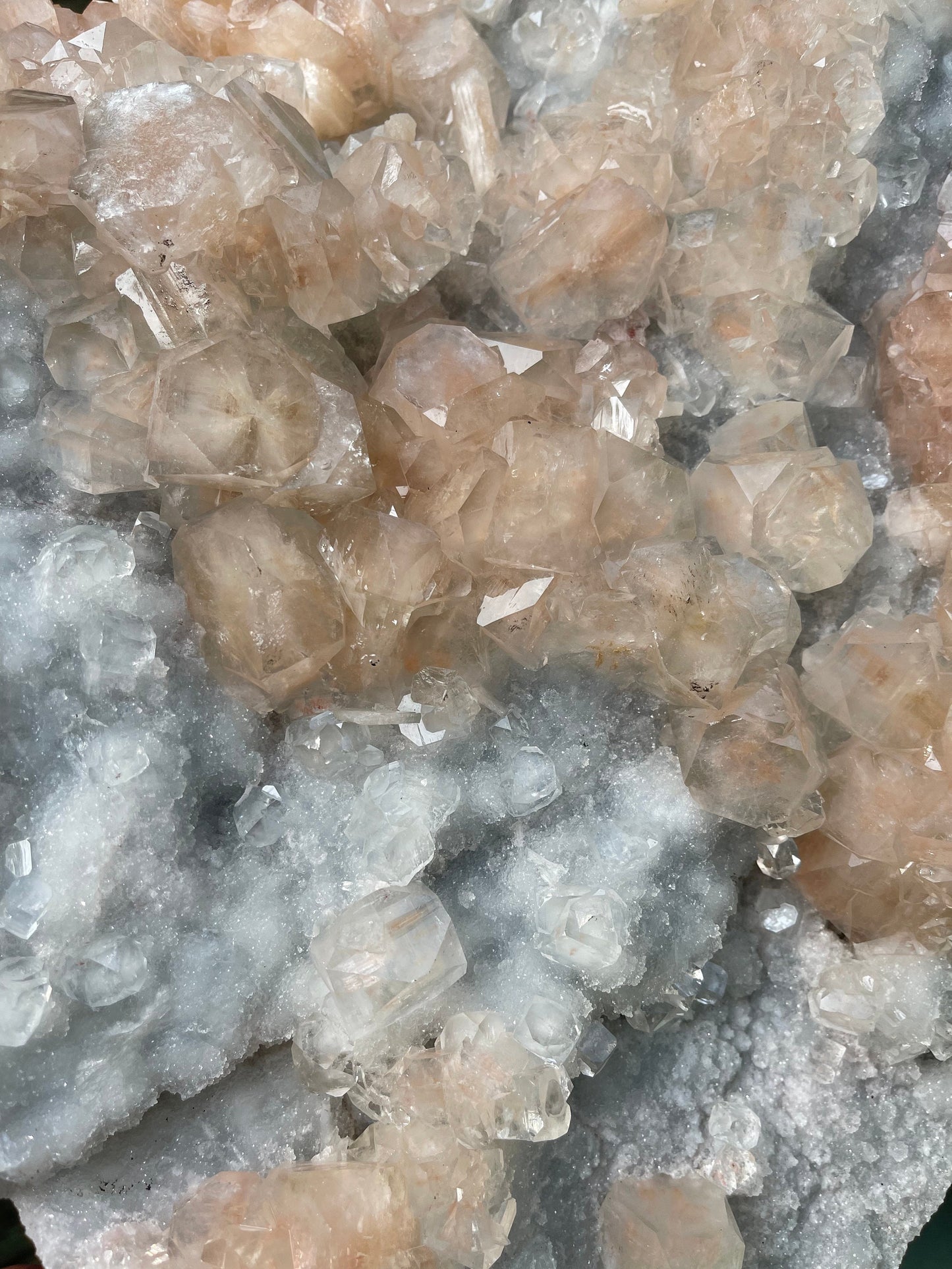 14kg Pink apophyllite crystal on white chalcedony base