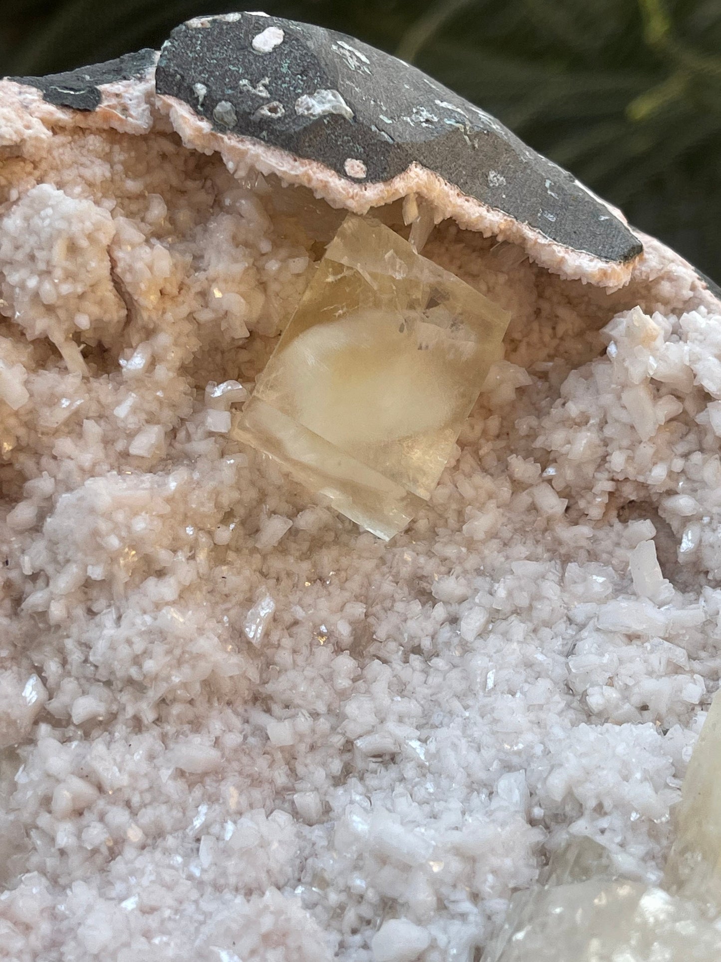 Untouch cubical calcite on orange heulandite matrix mineral specimen