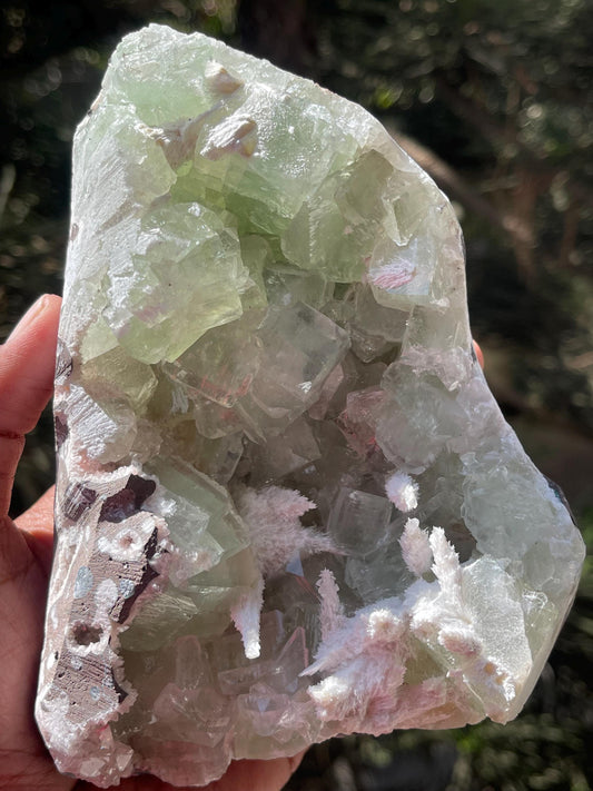 okenite mineral on green apophyllite matrix